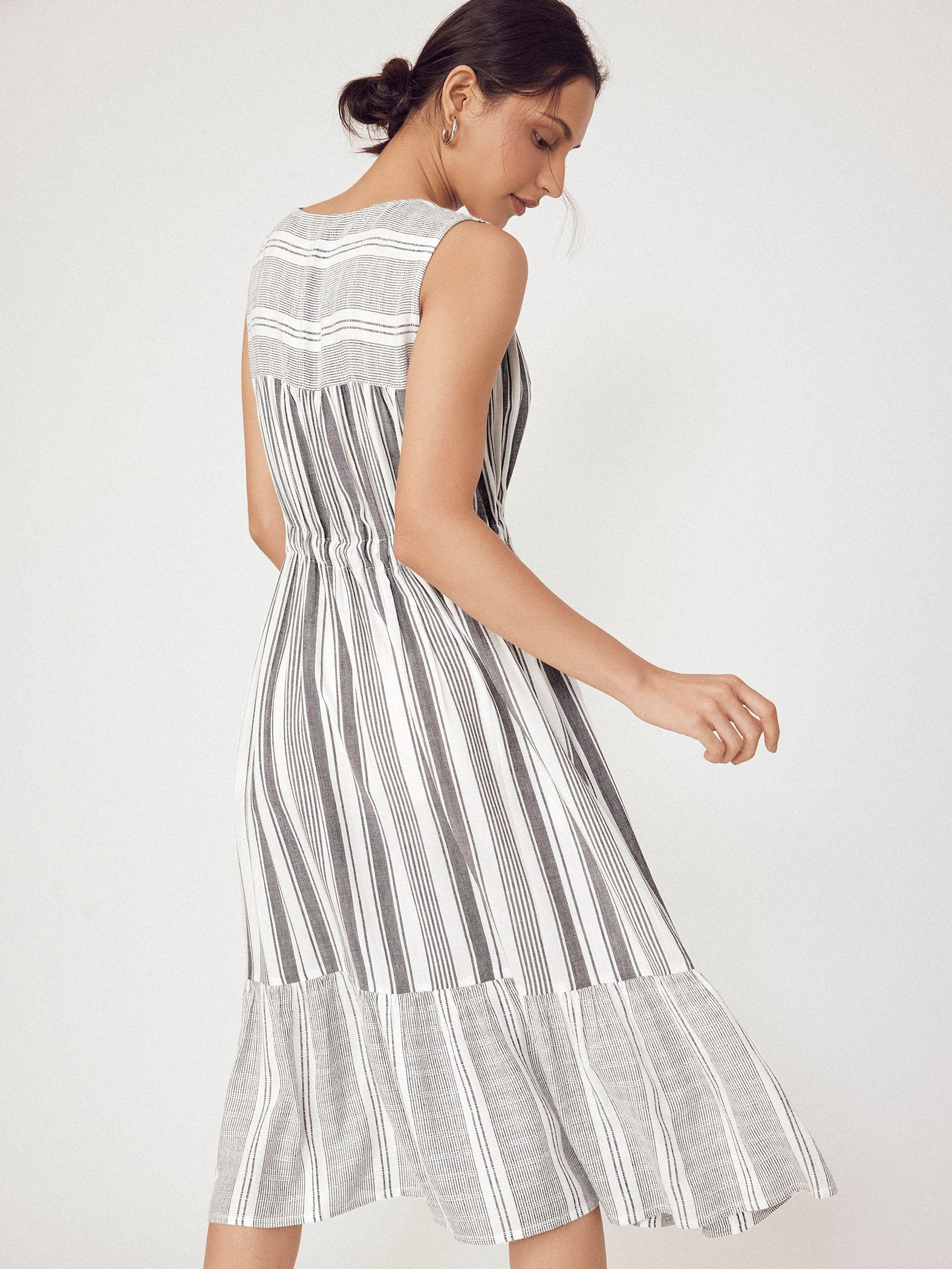 Monochrome Striped Front Tie Dress
