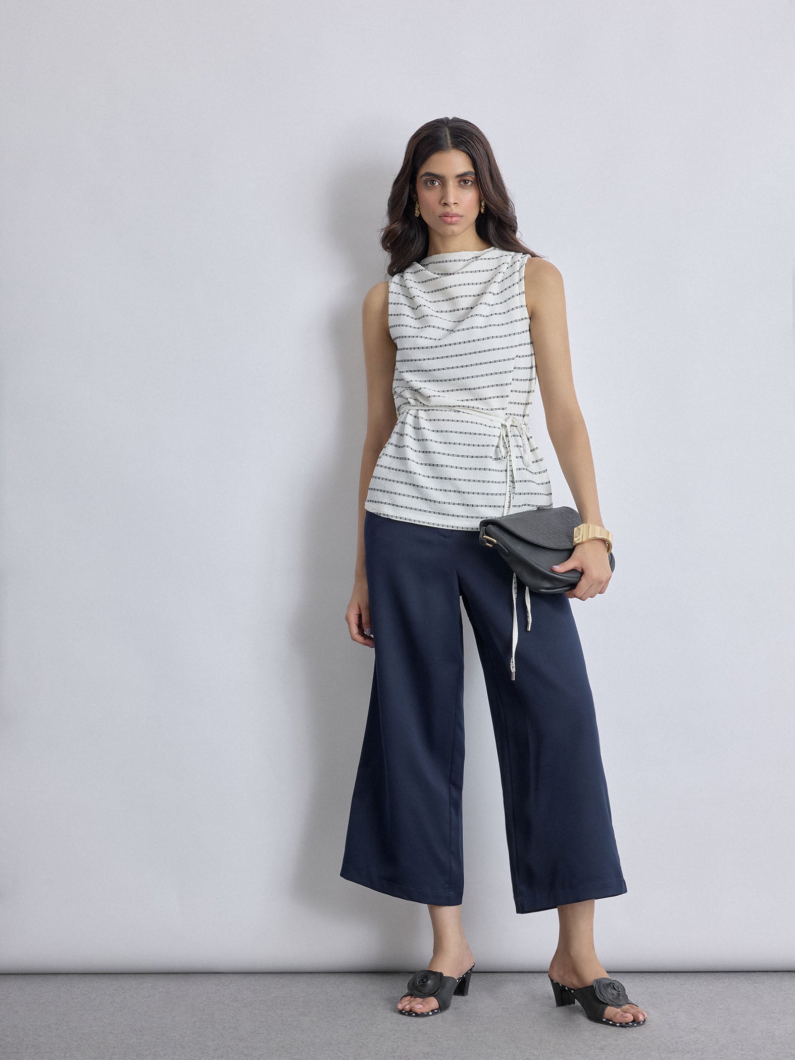 Monochrome Textured Cowl Neck Top