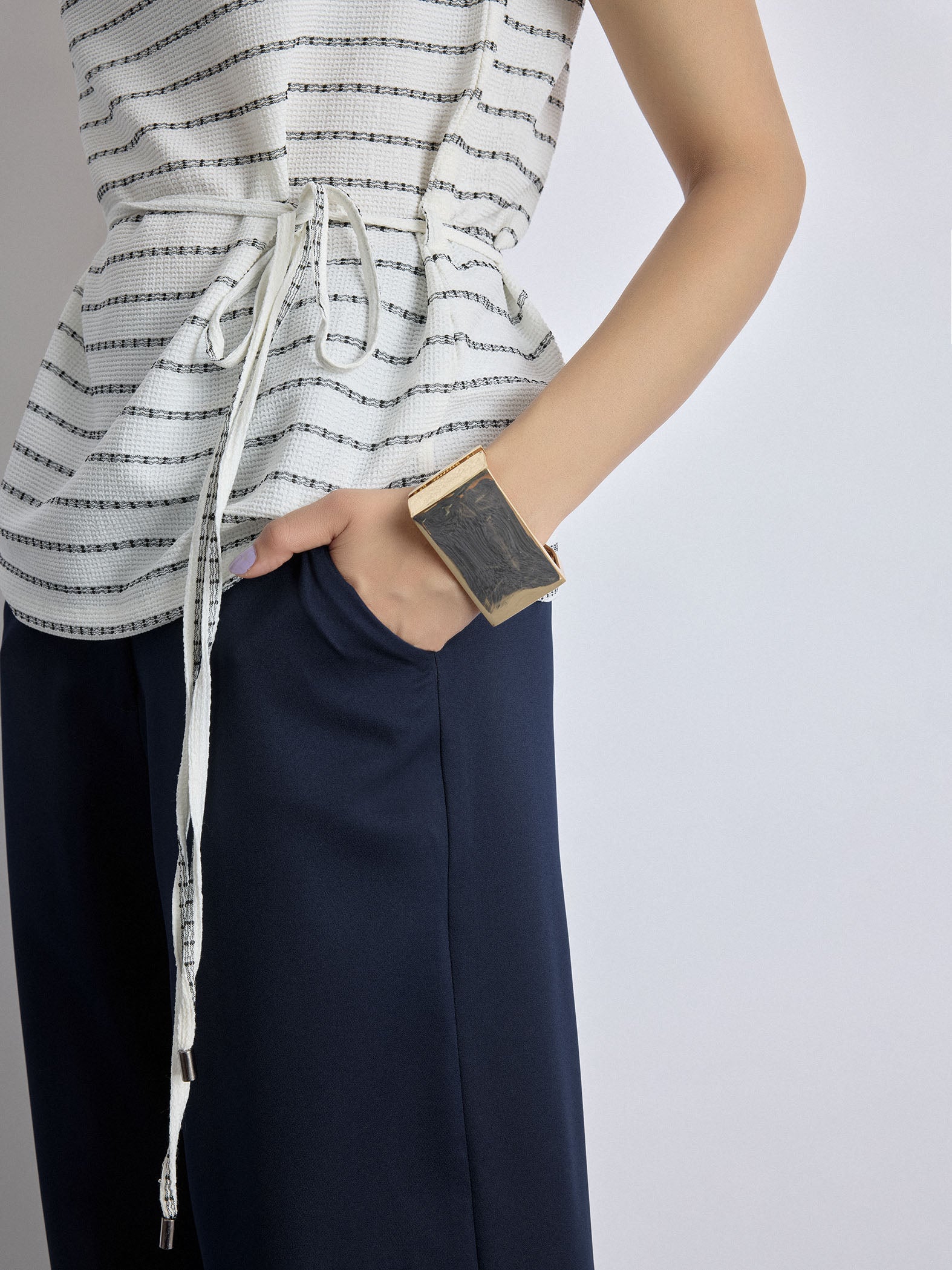 Monochrome Textured Cowl Neck Top