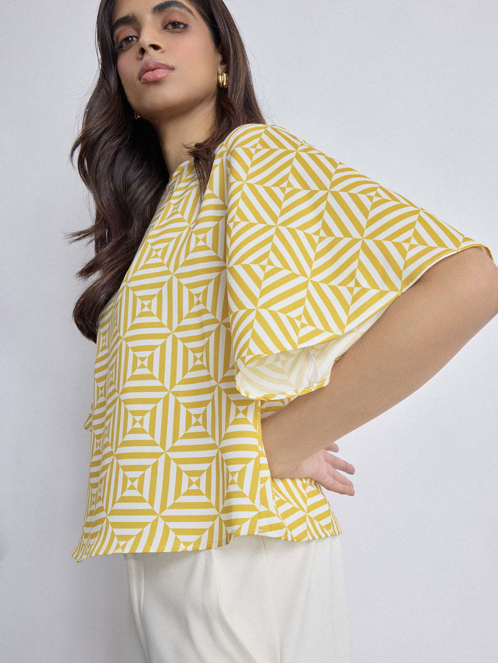 Mustard Geo Print Cropped Top