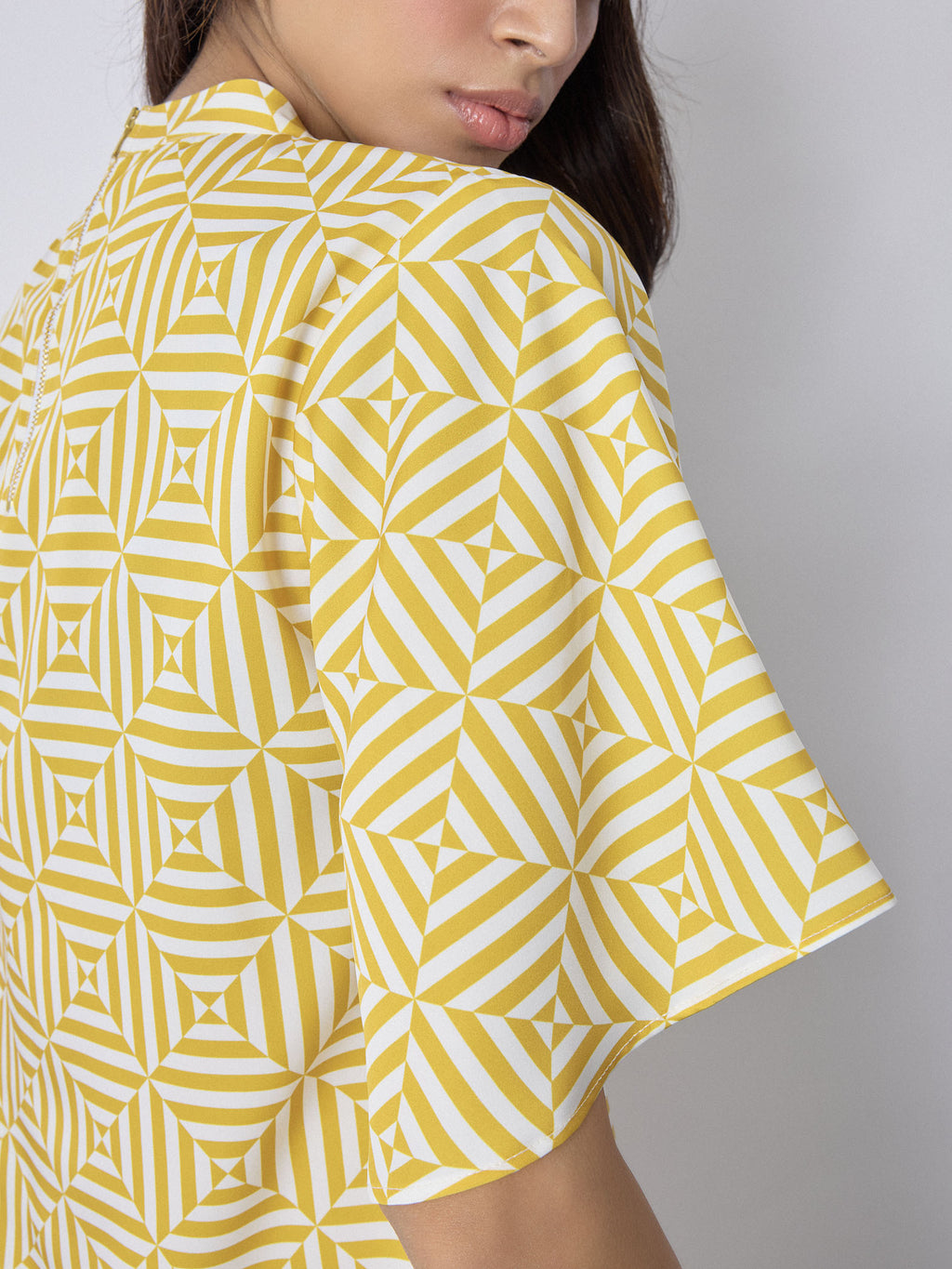 Mustard Geo Print Cropped Top