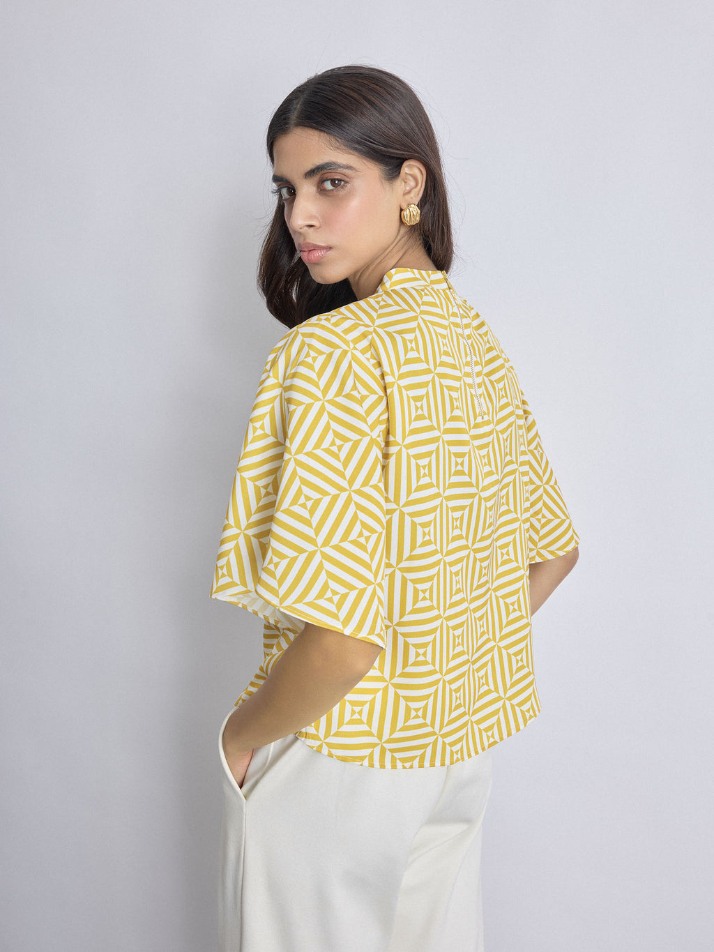 Mustard Geo Print Cropped Top