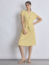 Mustard Geo Print Twist Knot Dress