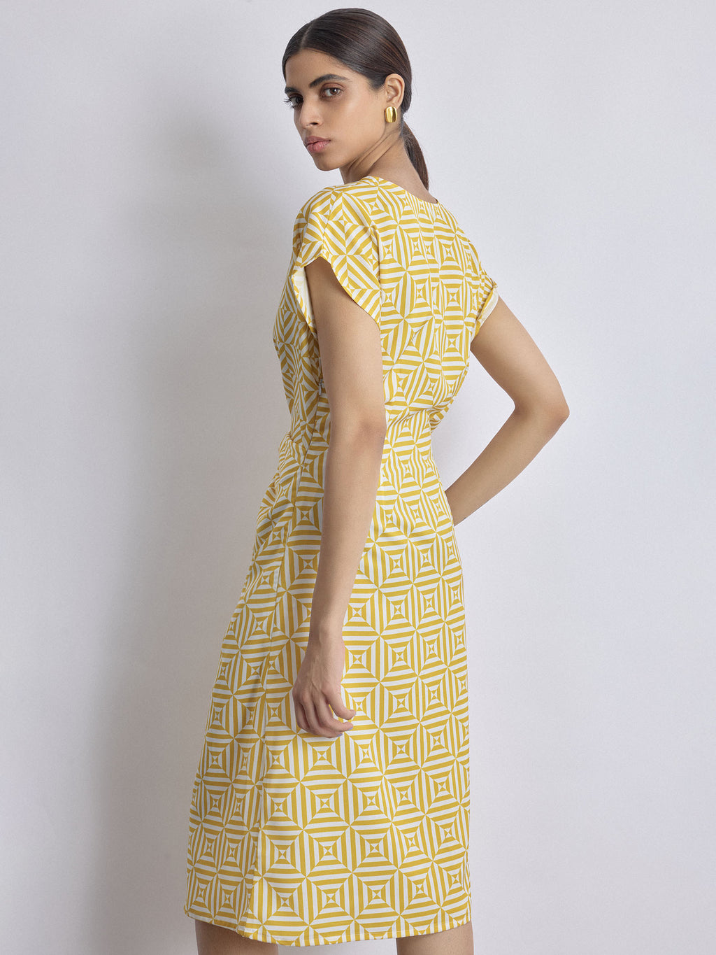 Mustard Geo Print Twist Knot Dress
