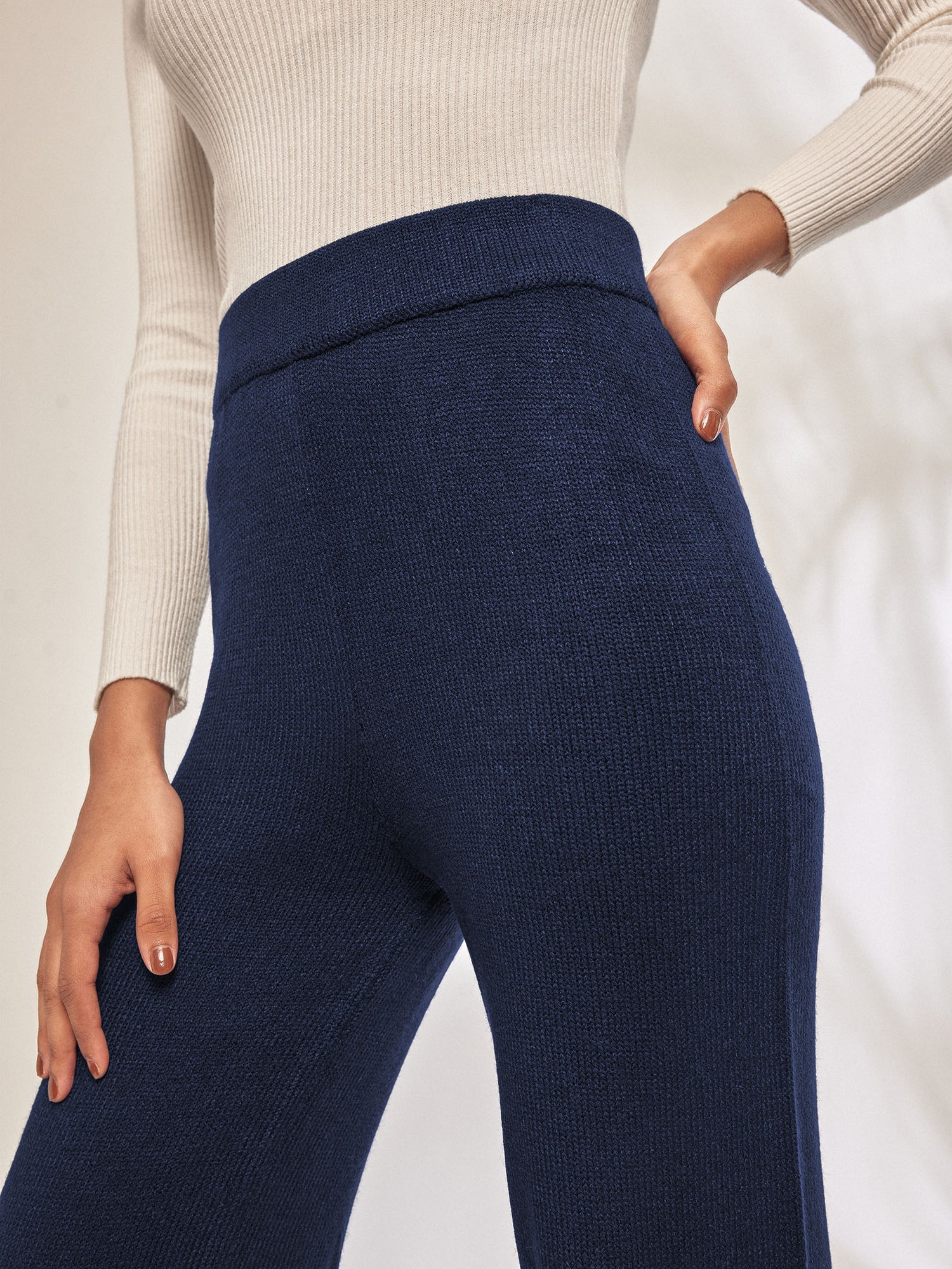 Navy Knit Straight Fit Pants