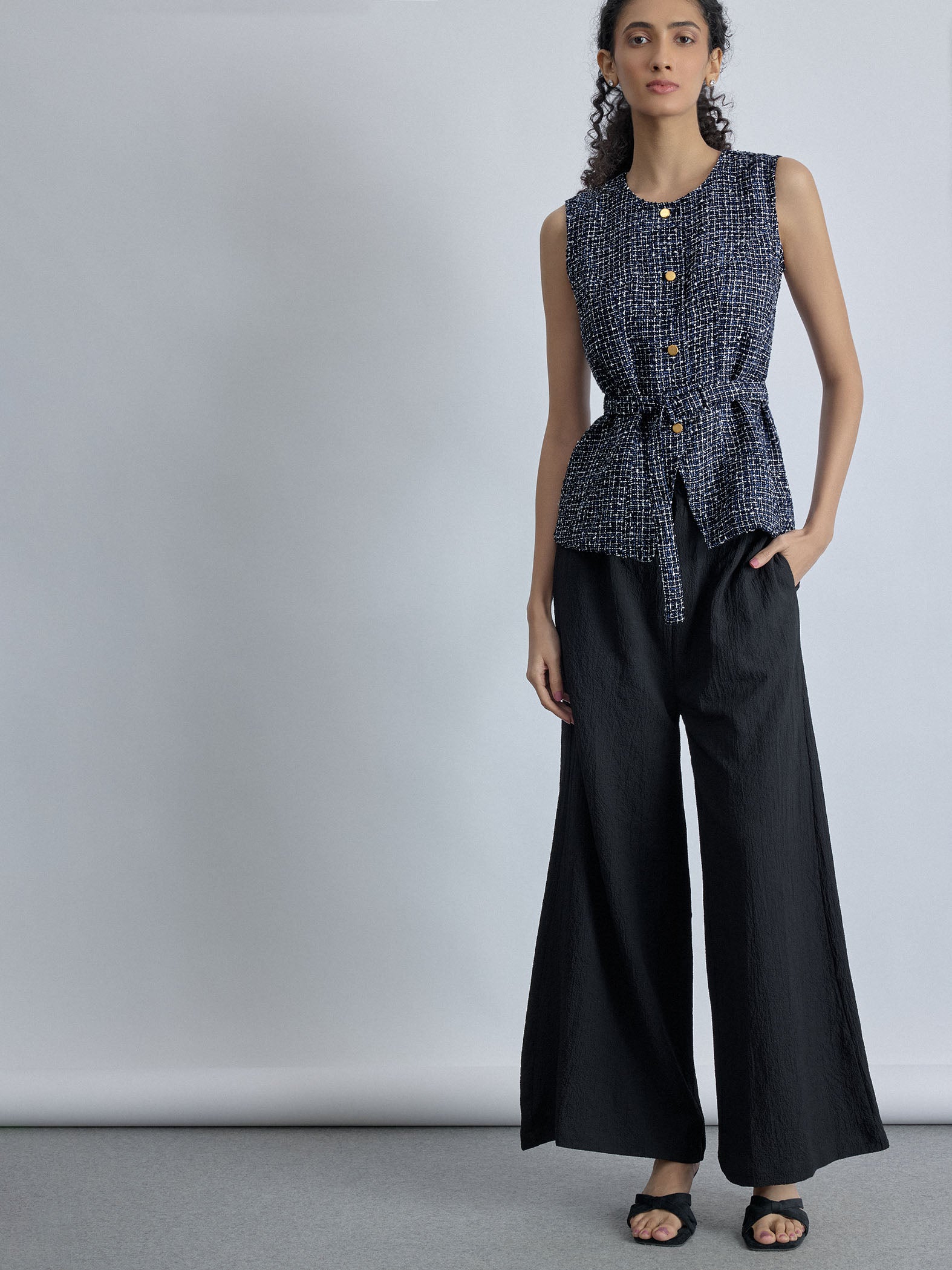 Navy Tweed Belted Waistcoat