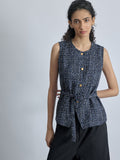 Navy Tweed Belted Waistcoat