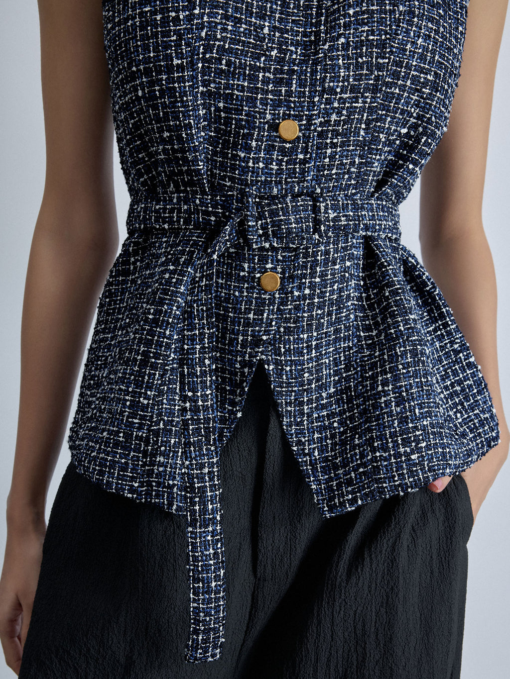 Navy Tweed Belted Waistcoat