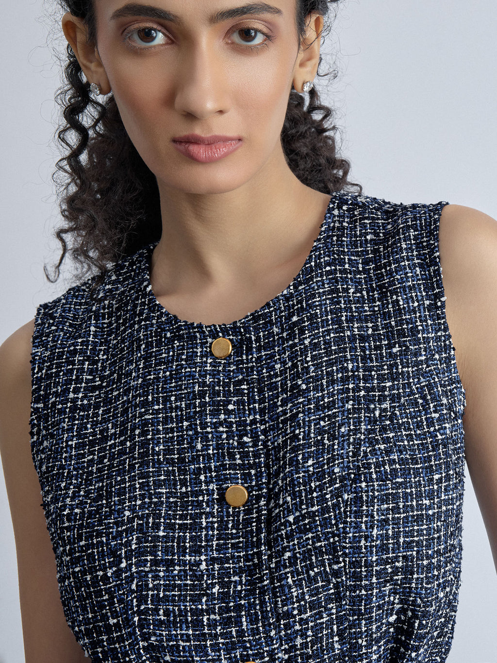 Navy Tweed Belted Waistcoat