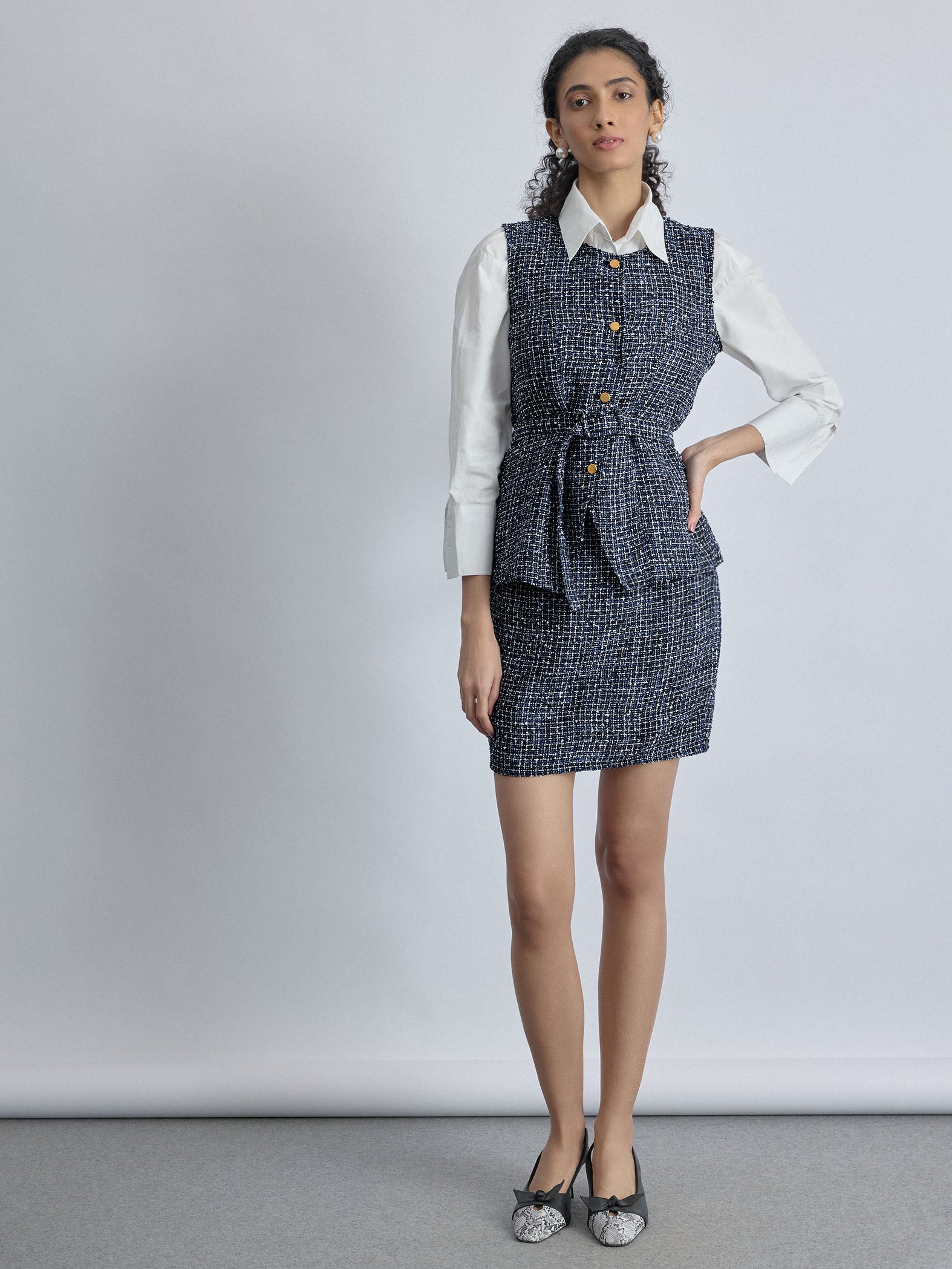 Navy Tweed Belted Waistcoat