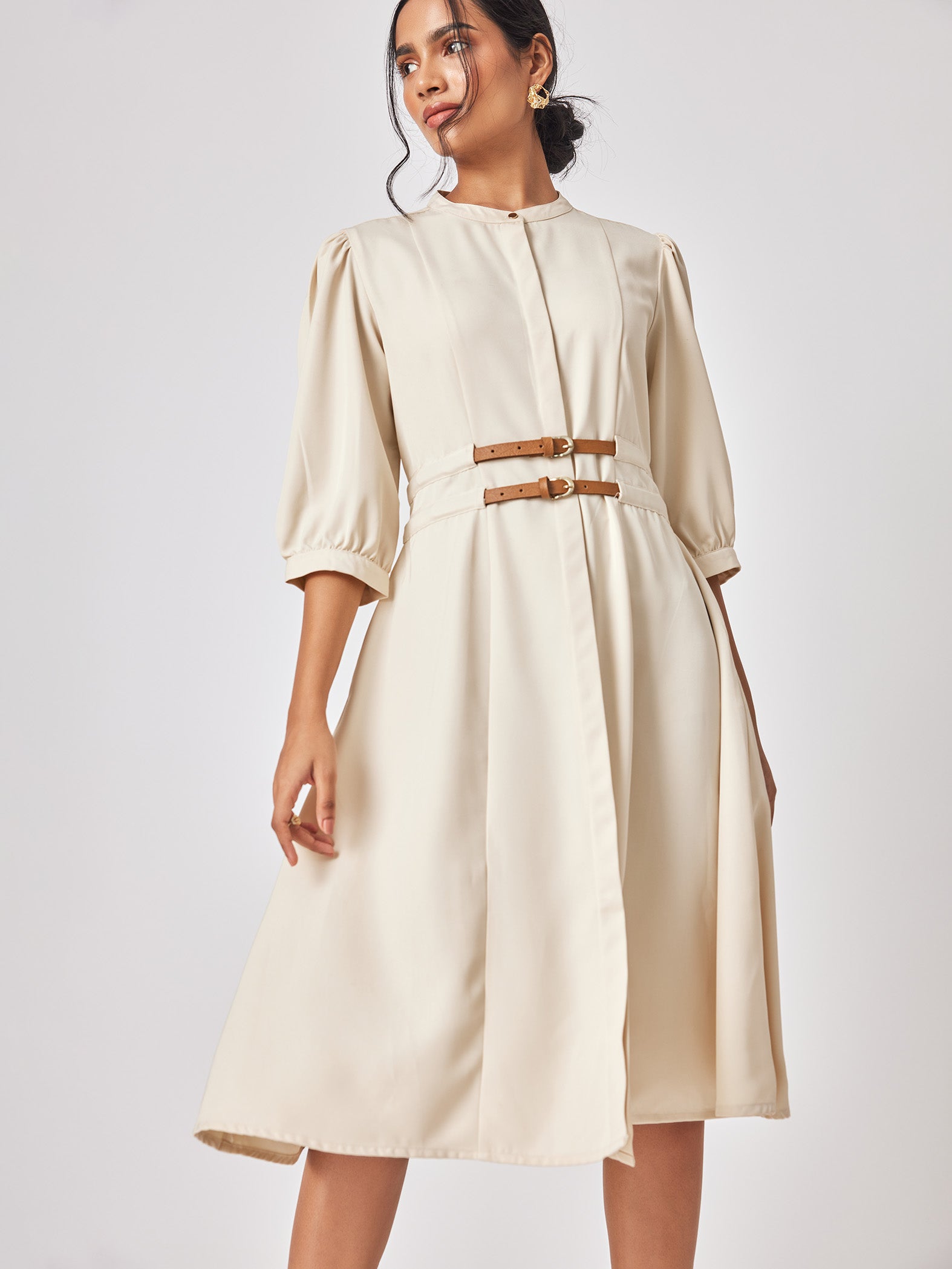 Off White Double Belted Dress