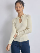 Off White Pearl Collar Knit Top