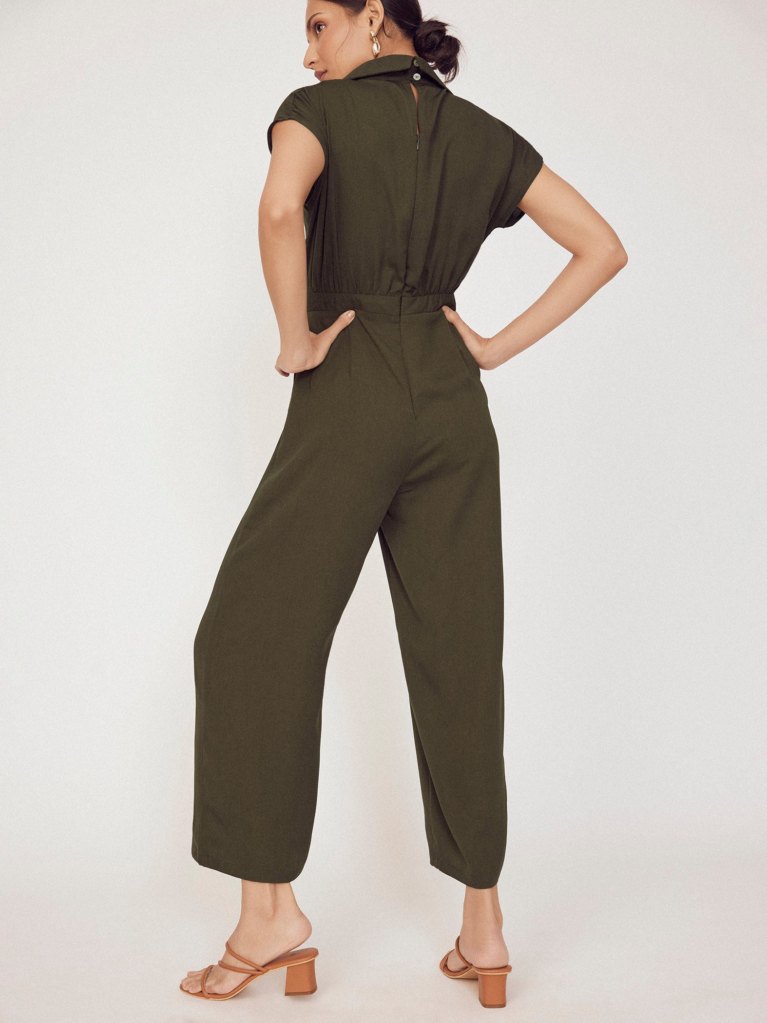Olive Collared Wrap Jumpsuit