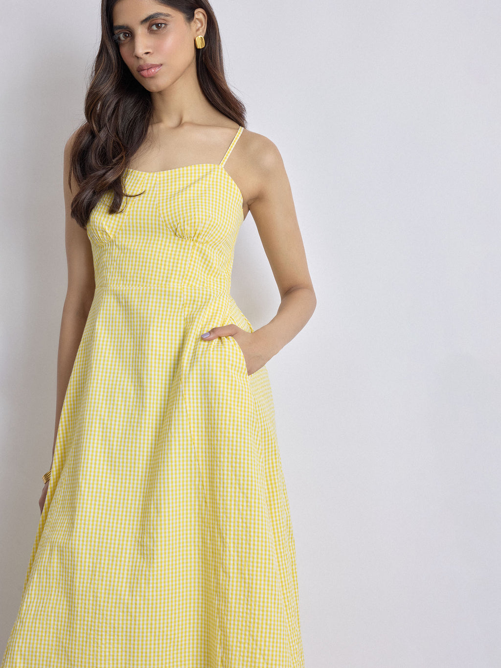 Pale Yellow Gingham Corset Dress