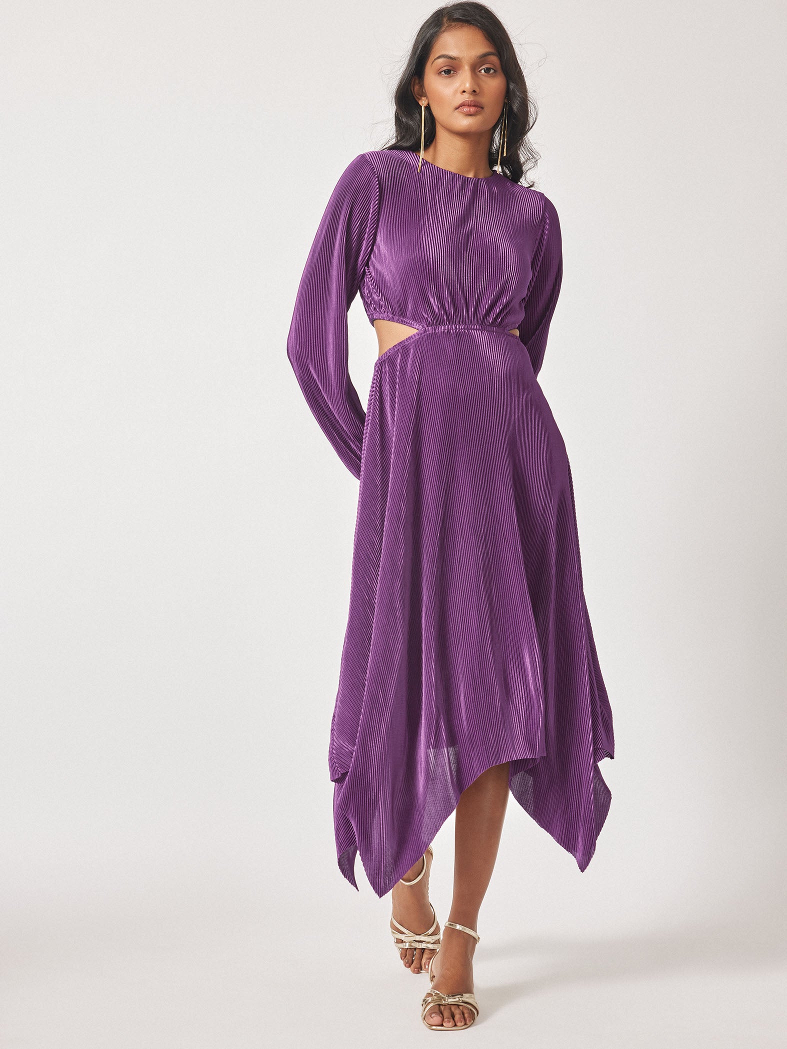 Plum Pleated Cut Out Dress