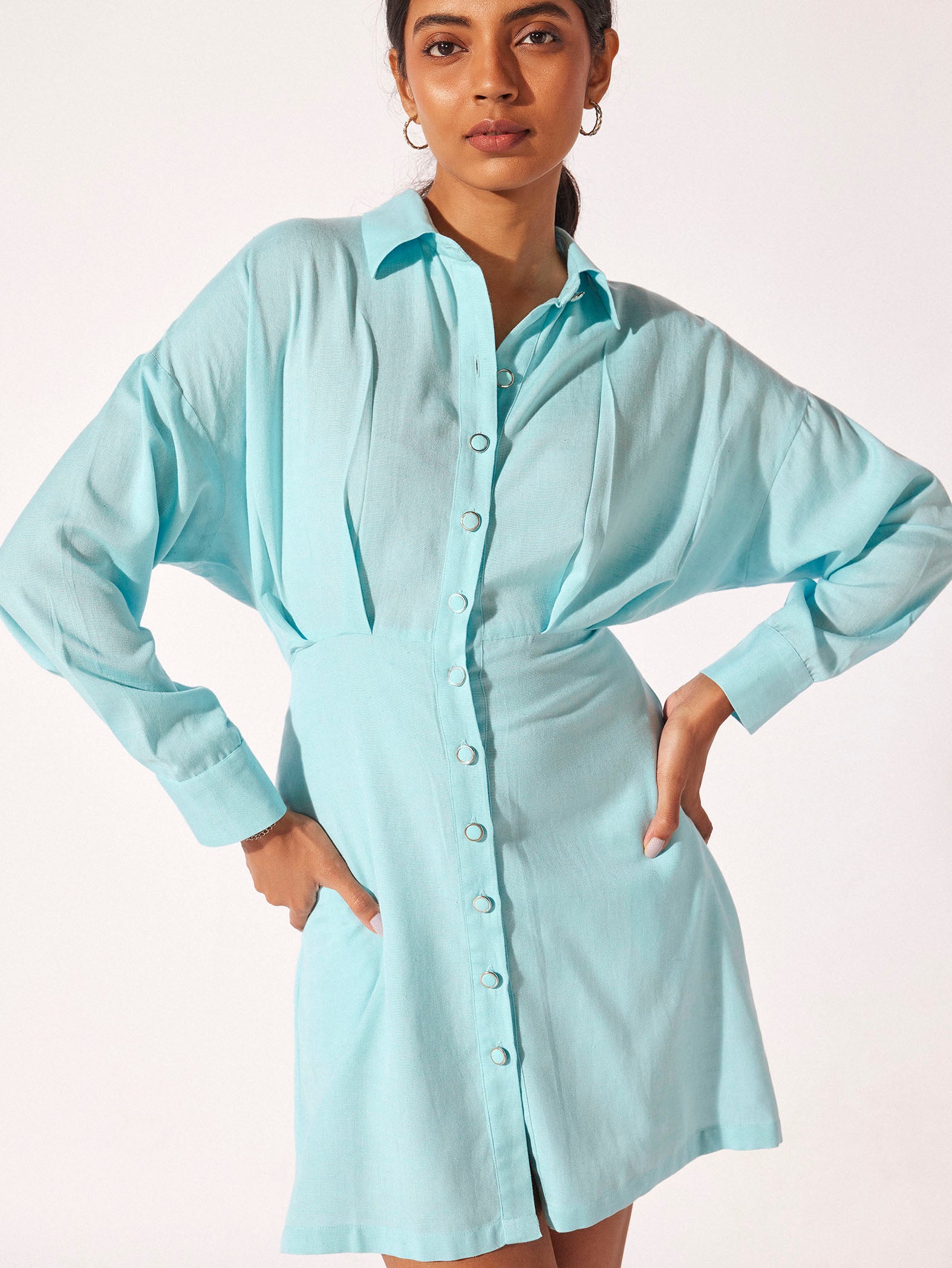 Powder Blue Linen Shirt Dress