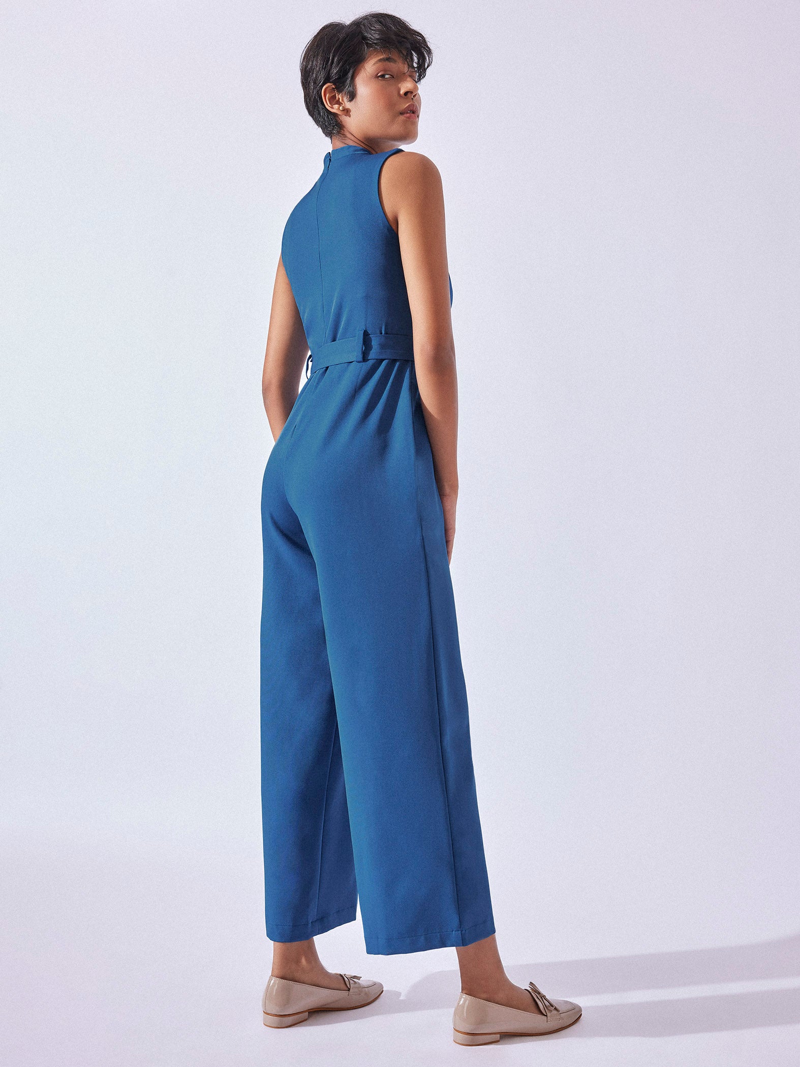 Prussian Crepe Belted Jumpsuit