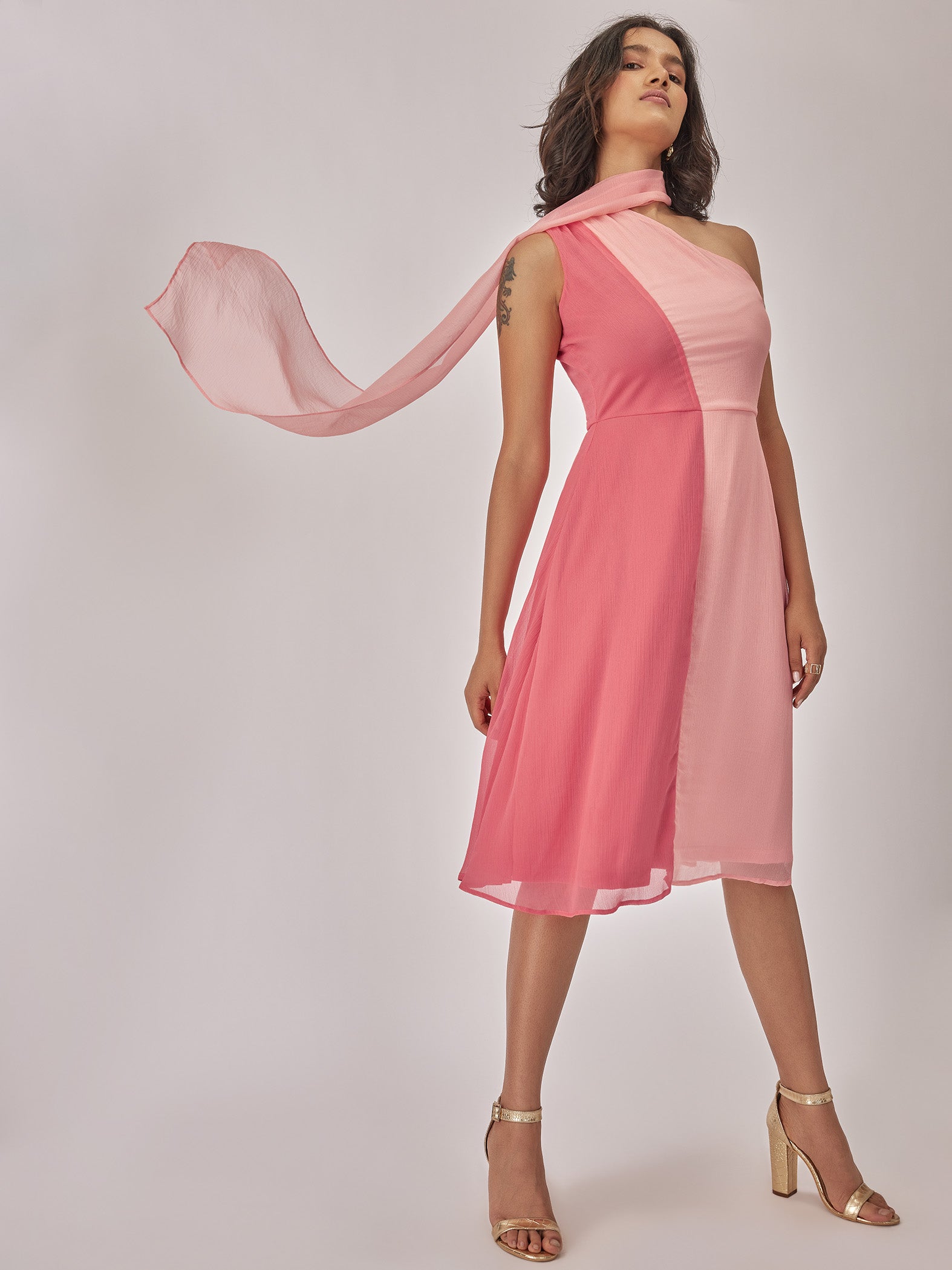 Rose Colourblock Wrap Neck Dress