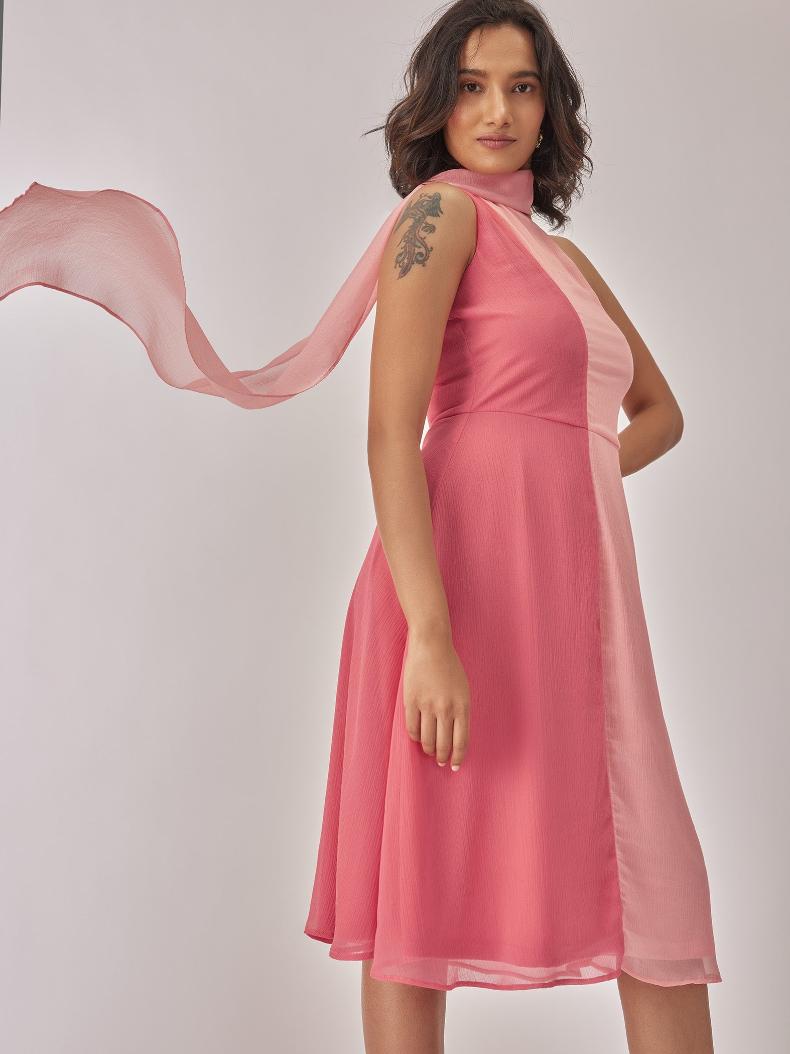 Rose Colourblock Wrap Neck Dress