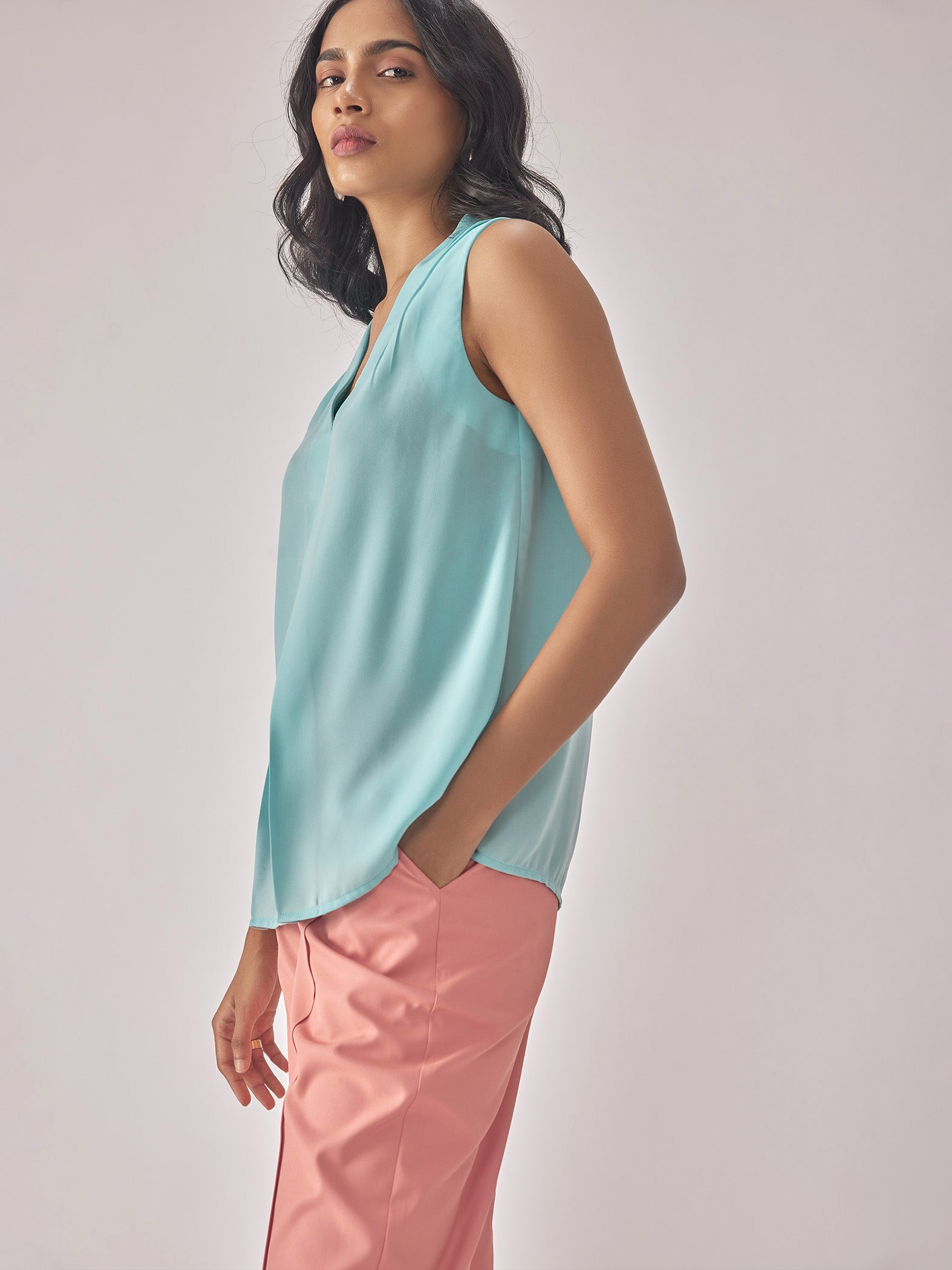 Sky Blue Inverted Pleat Top