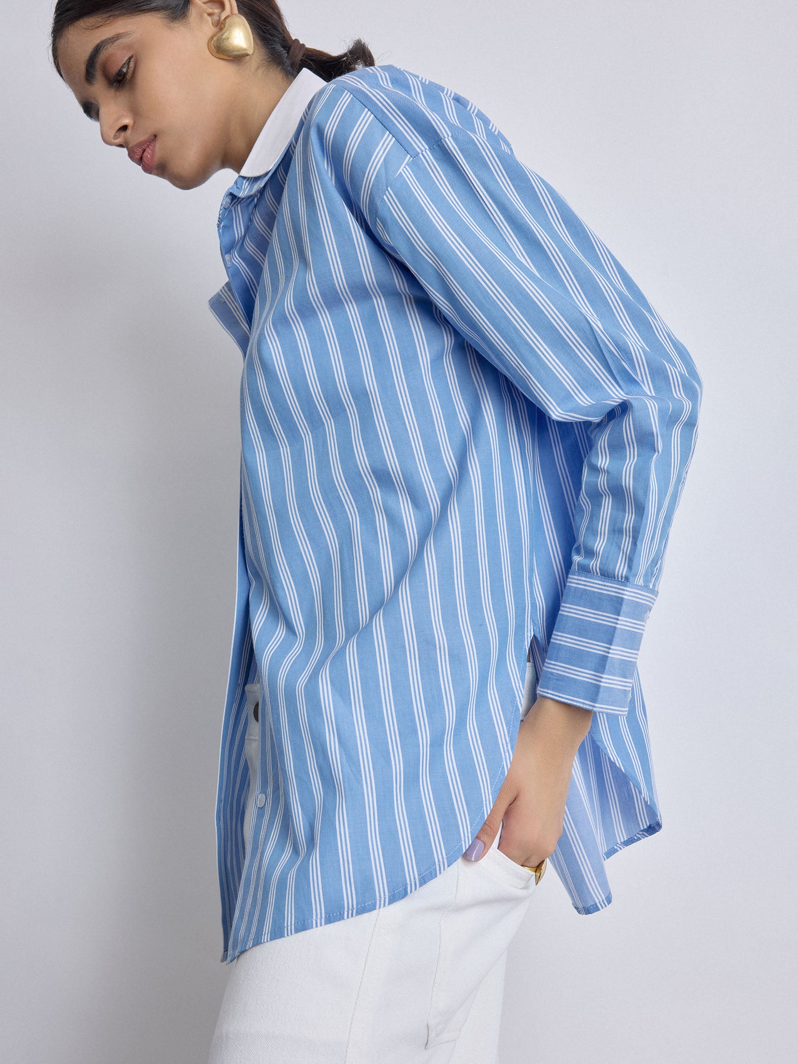 Sky Striped Double Collar Shirt
