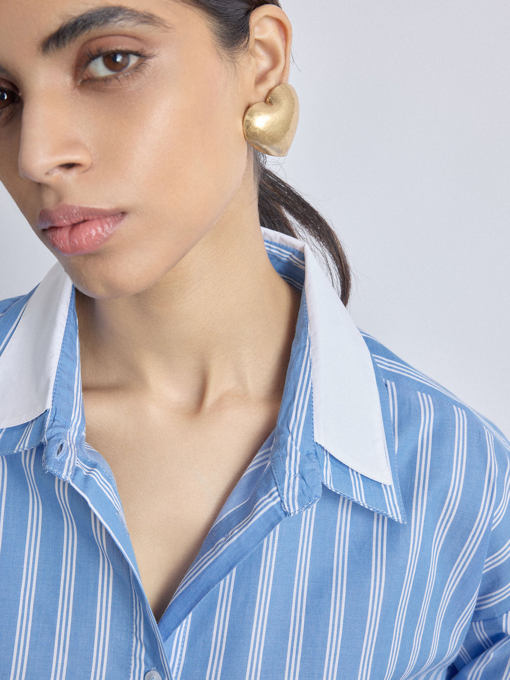 Sky Striped Double Collar Shirt