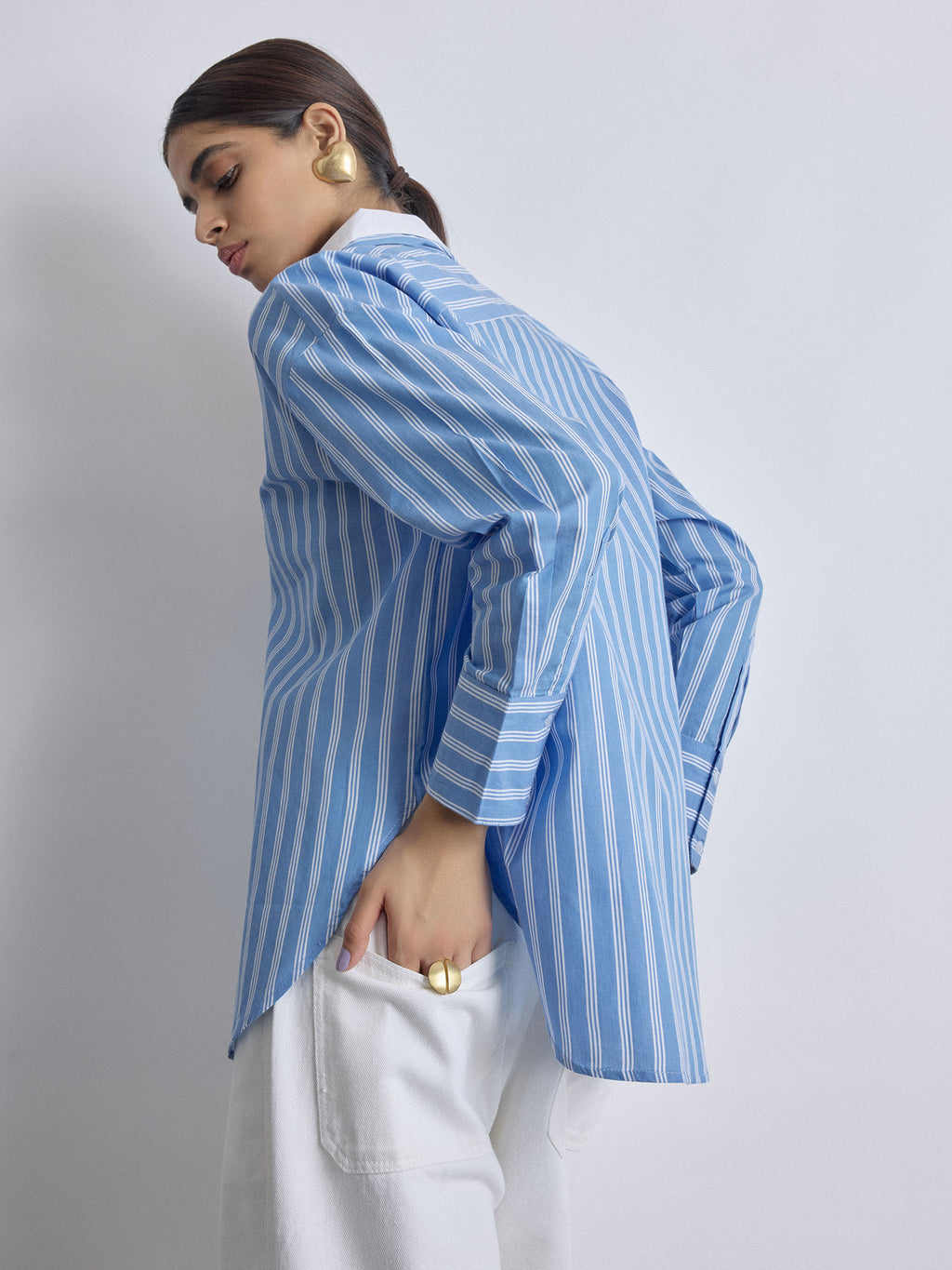 Sky Striped Double Collar Shirt
