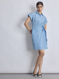 Sky Striped Wrap Tie Shirt Dress