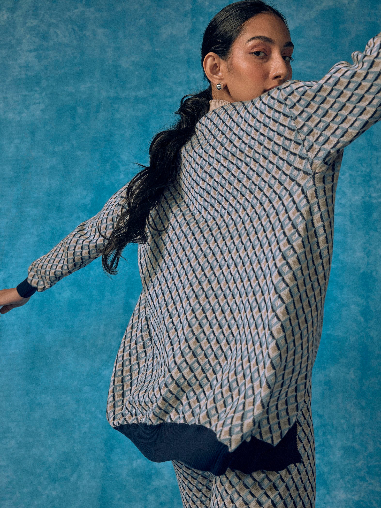 Sky & Navy Jacquard Cardigan