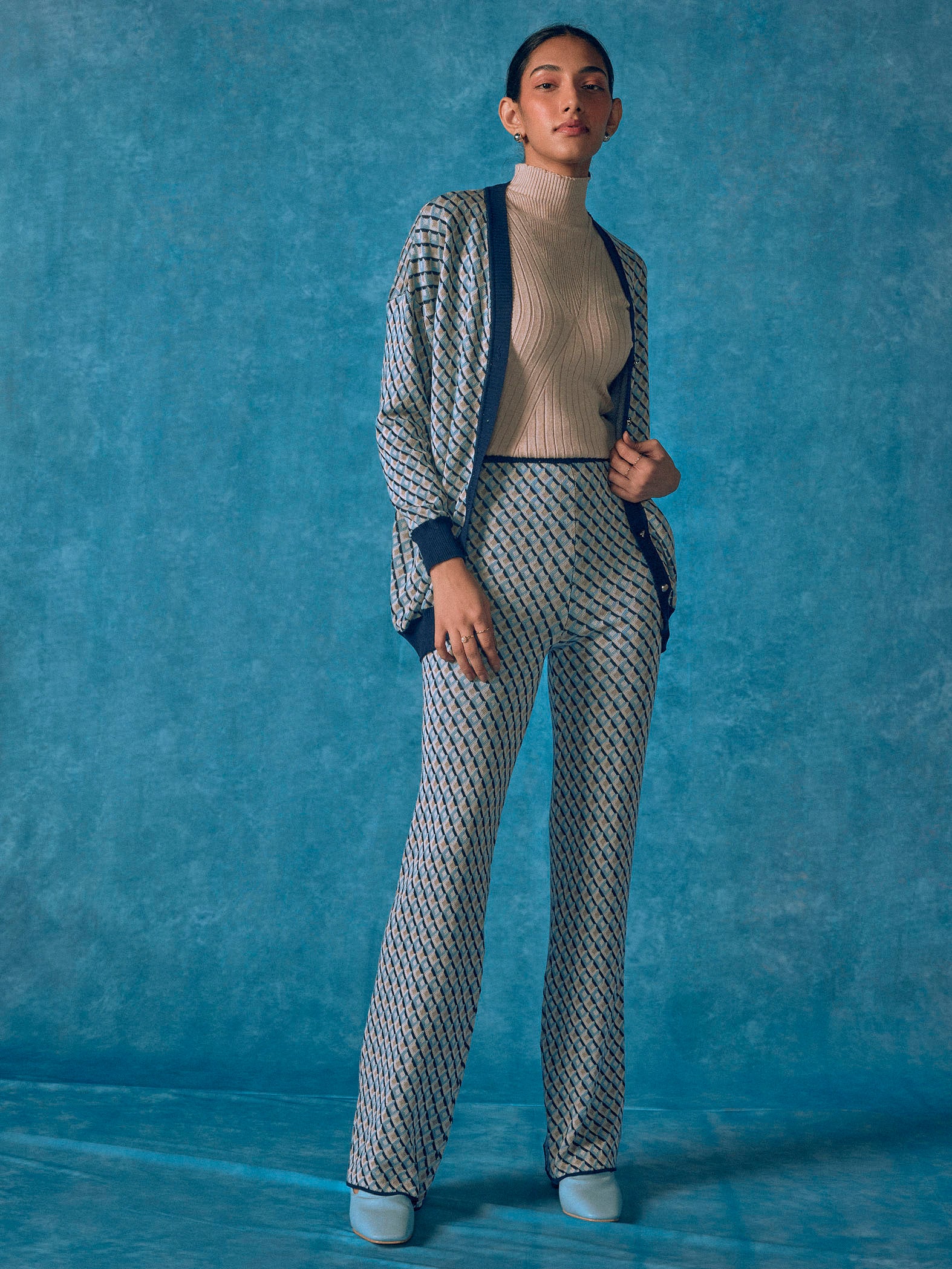 Sky & Navy Jacquard Cardigan