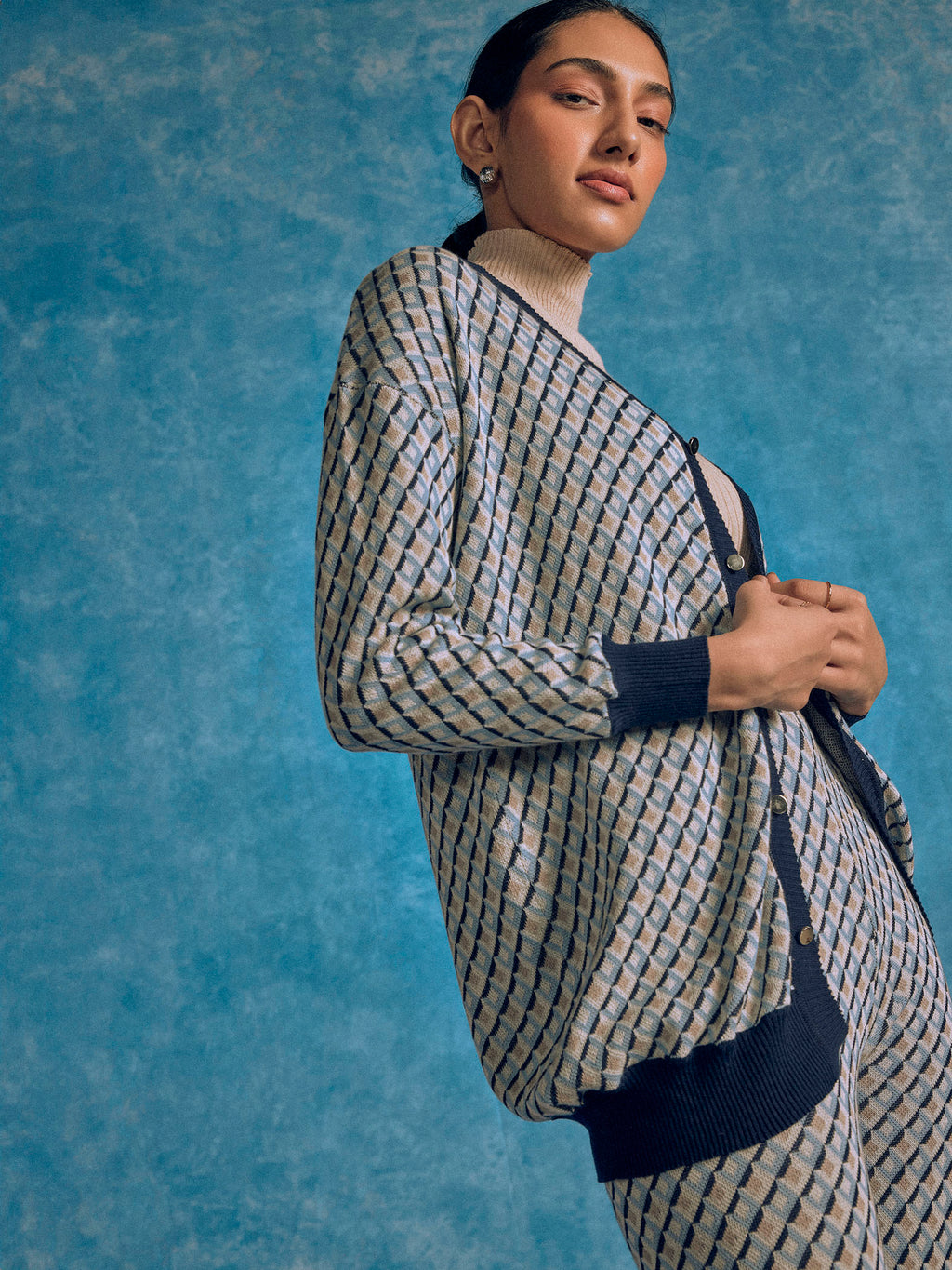 Sky & Navy Jacquard Cardigan