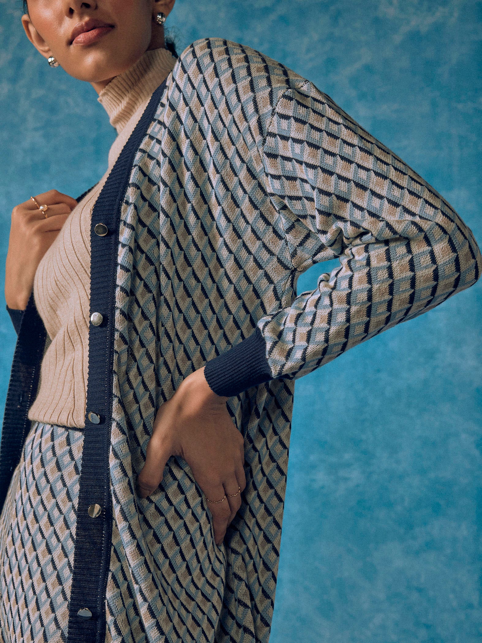 Sky & Navy Jacquard Cardigan