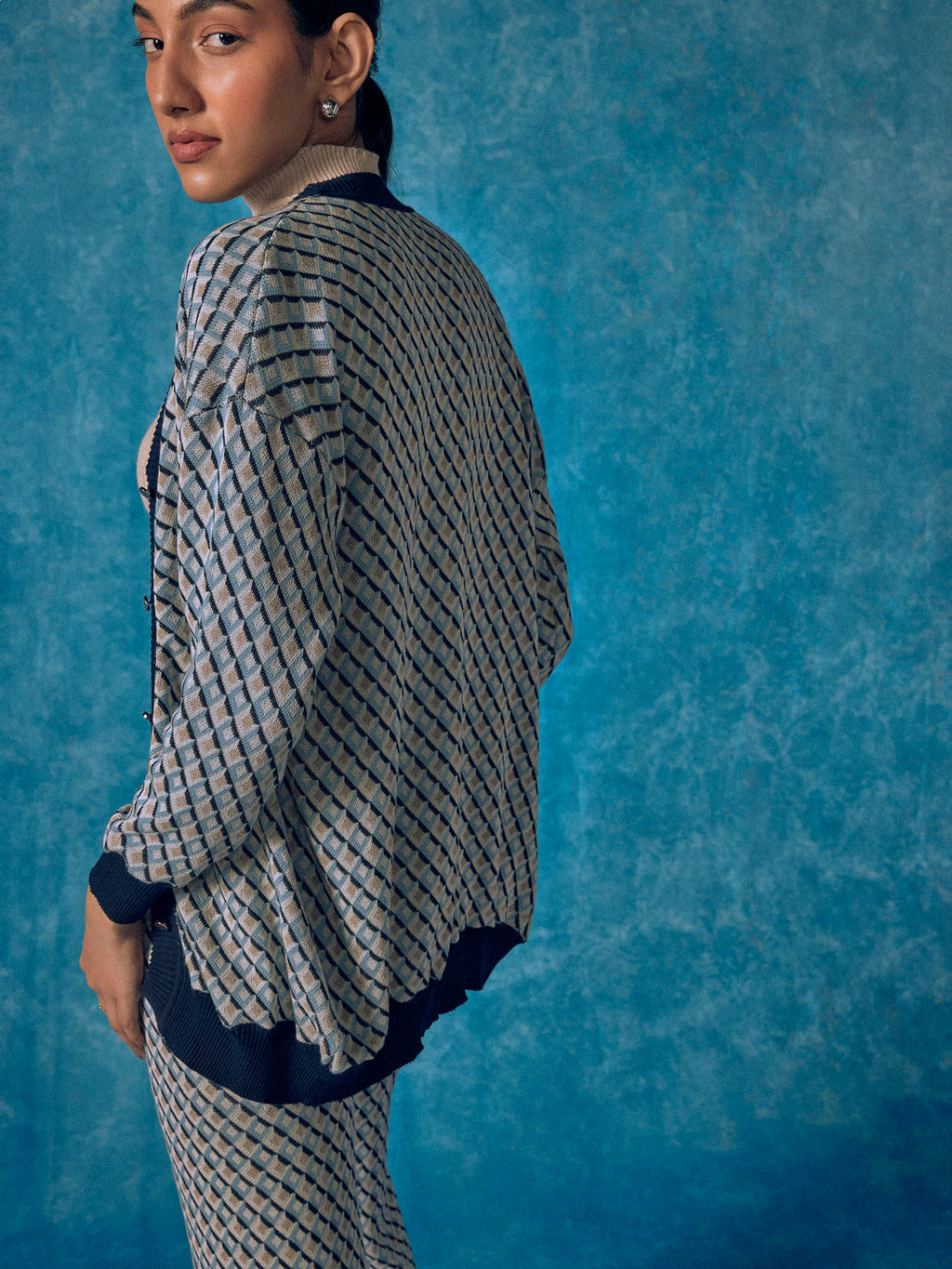 Sky & Navy Jacquard Cardigan