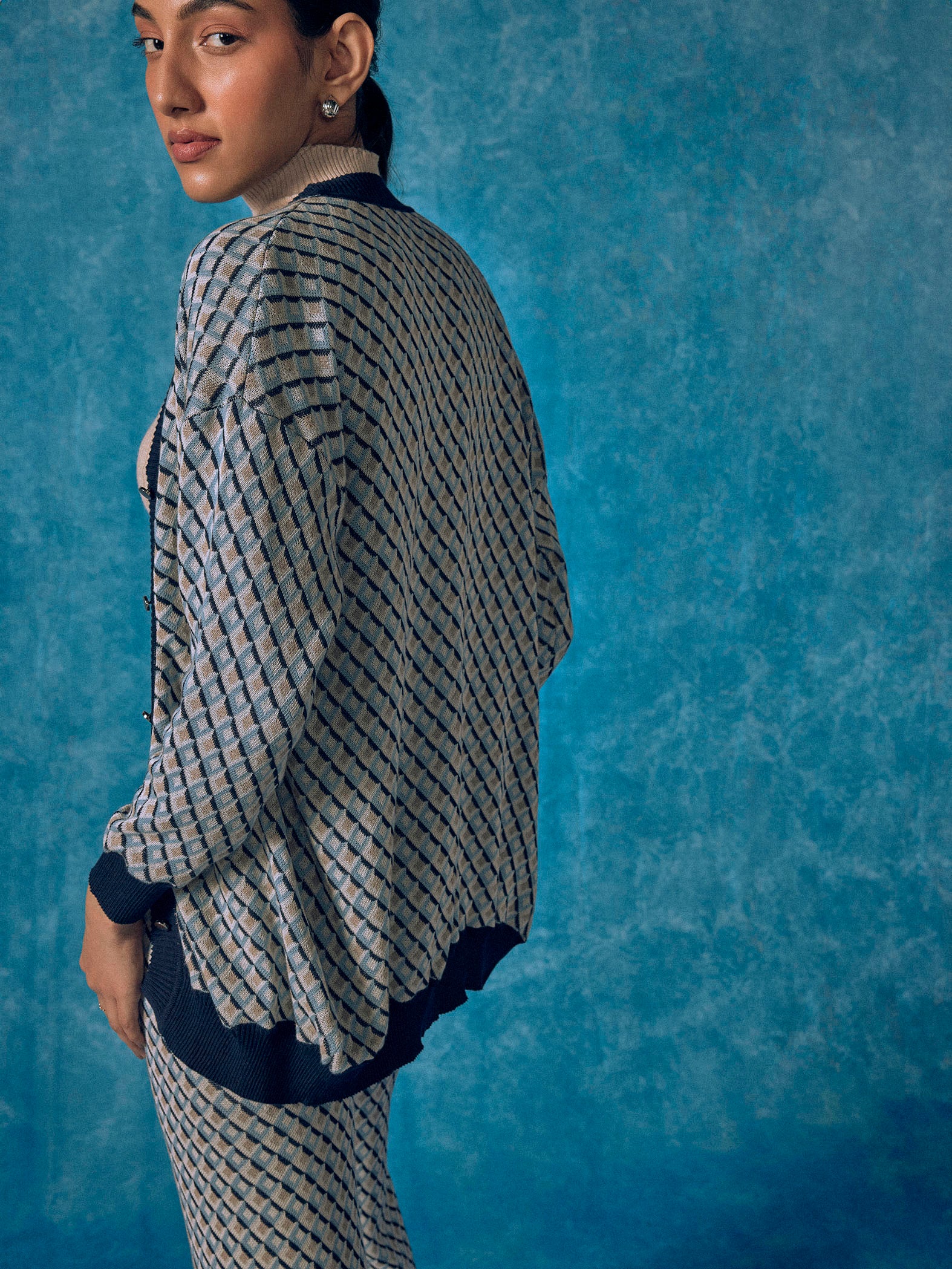 Sky & Navy Jacquard Cardigan