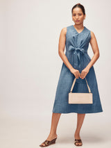 Slate Blue Linen Front Tie Dress
