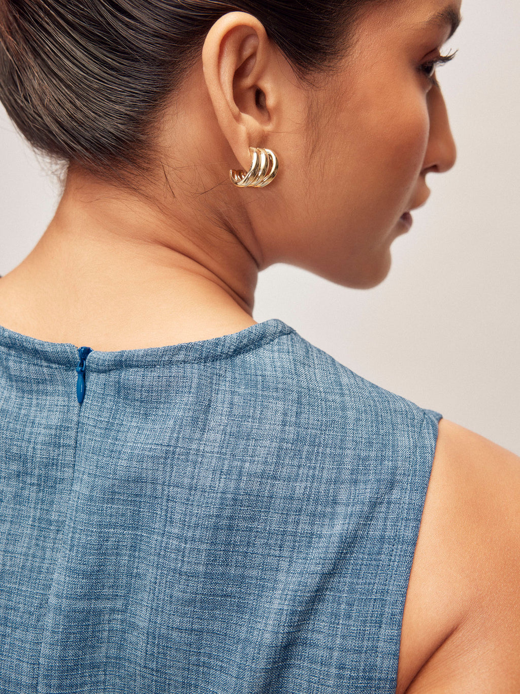 Slate Blue Linen Front Tie Dress