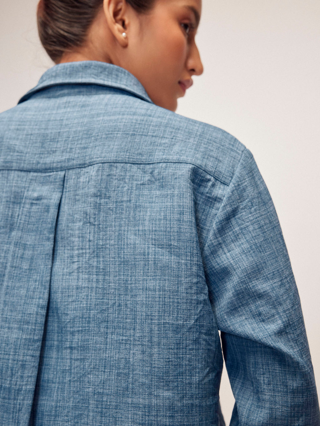 Slate Blue Linen Gold Button Top