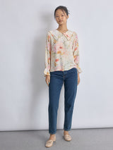 Spring Floral Ruffle Collar Shirt