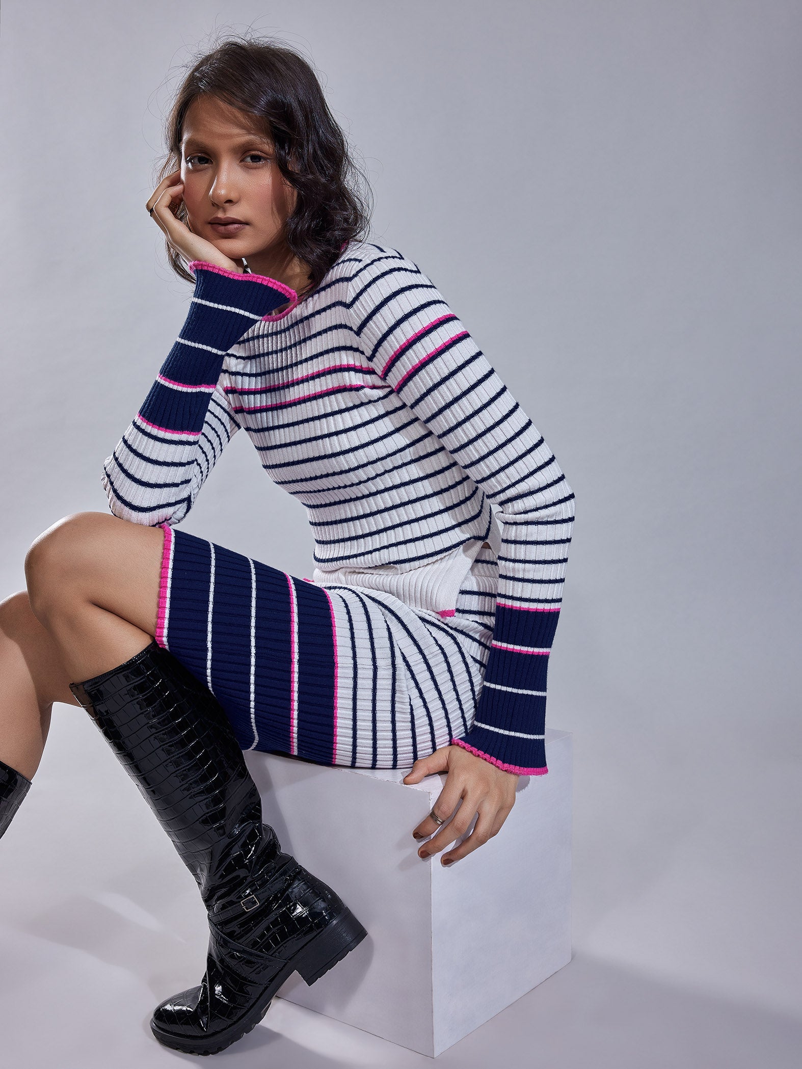 Striped Jacquard Knit Skirt
