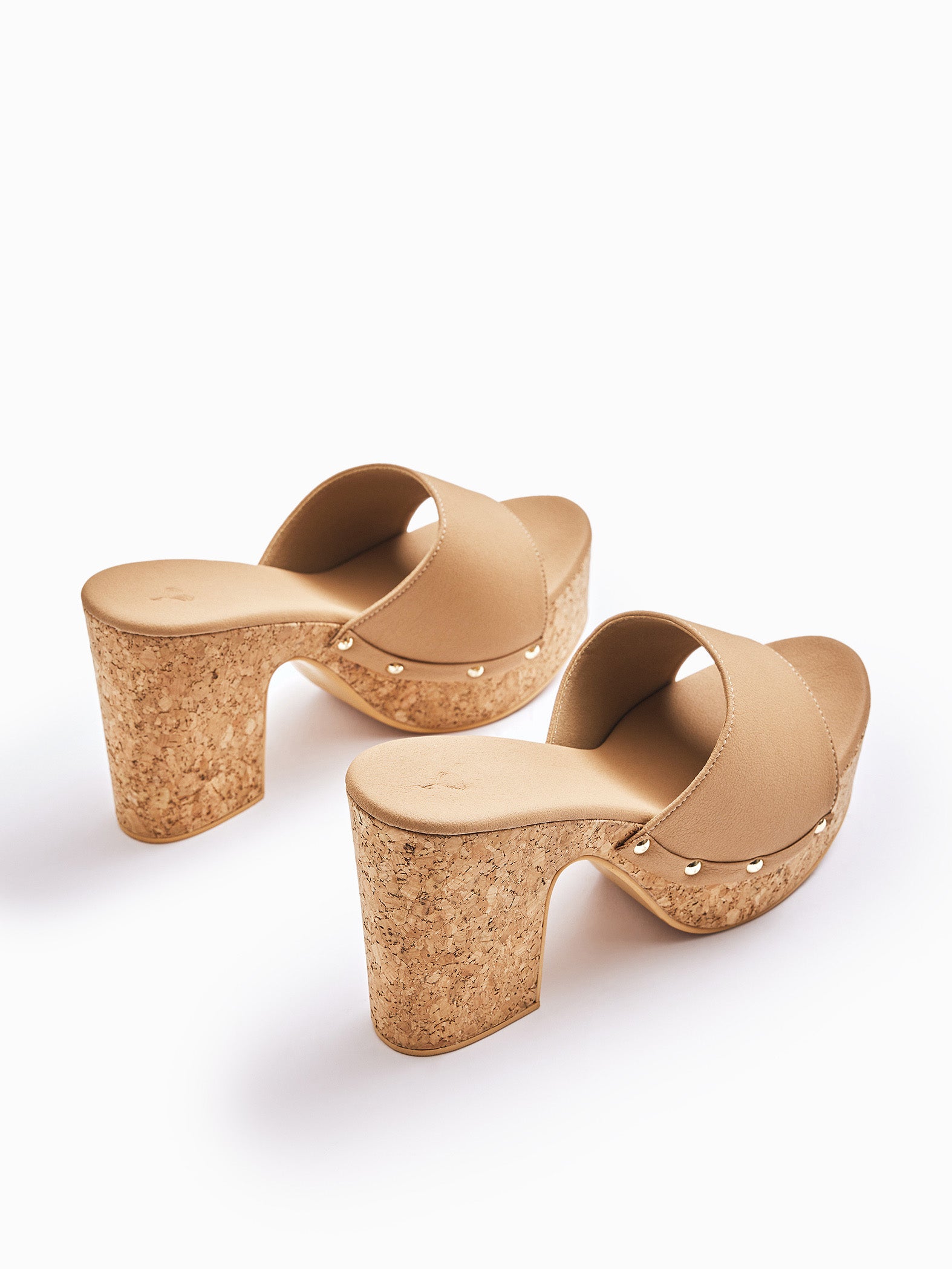 Tan Cork Textured Block Heels