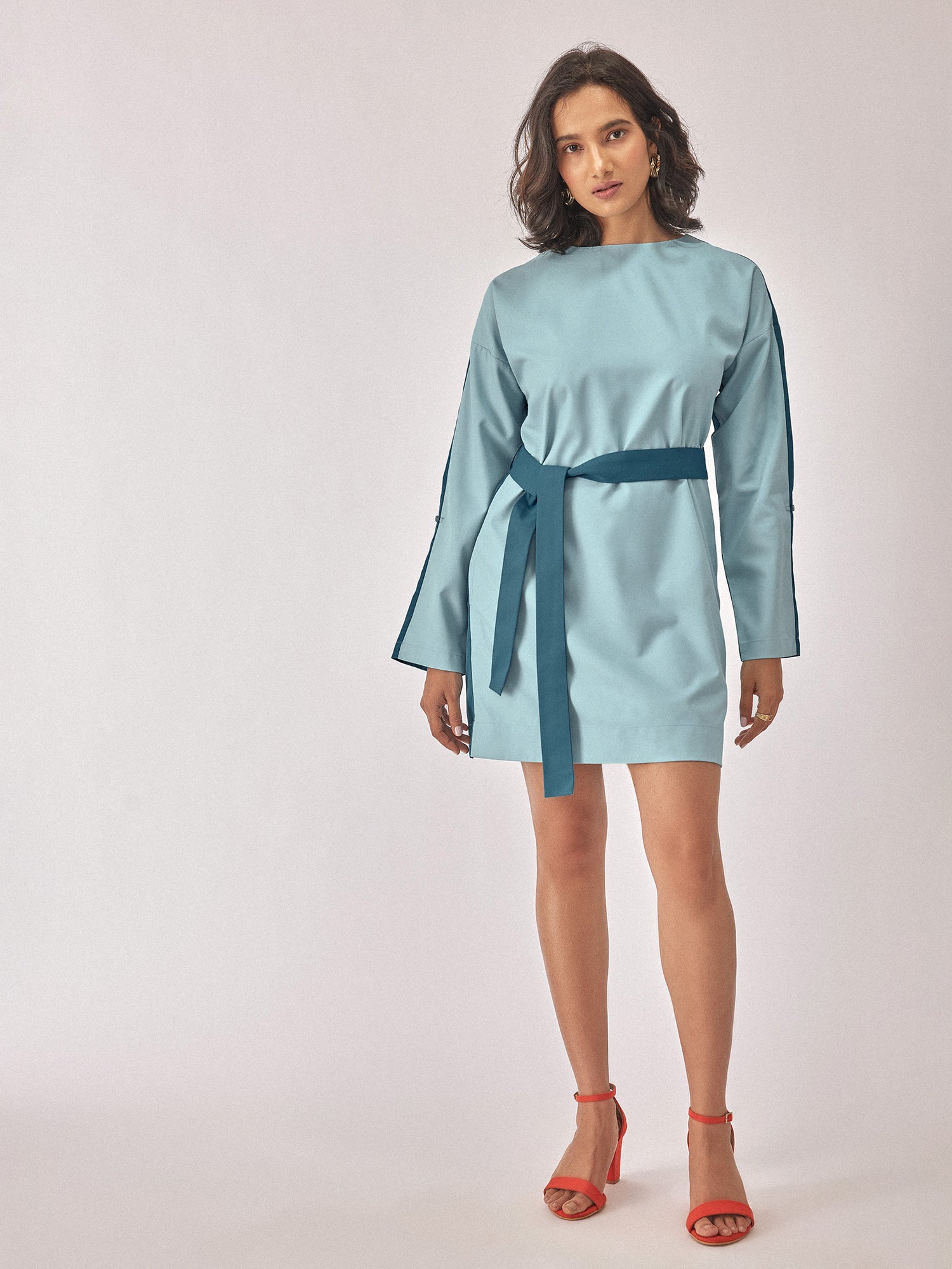 Teal Colourblock Mini Dress