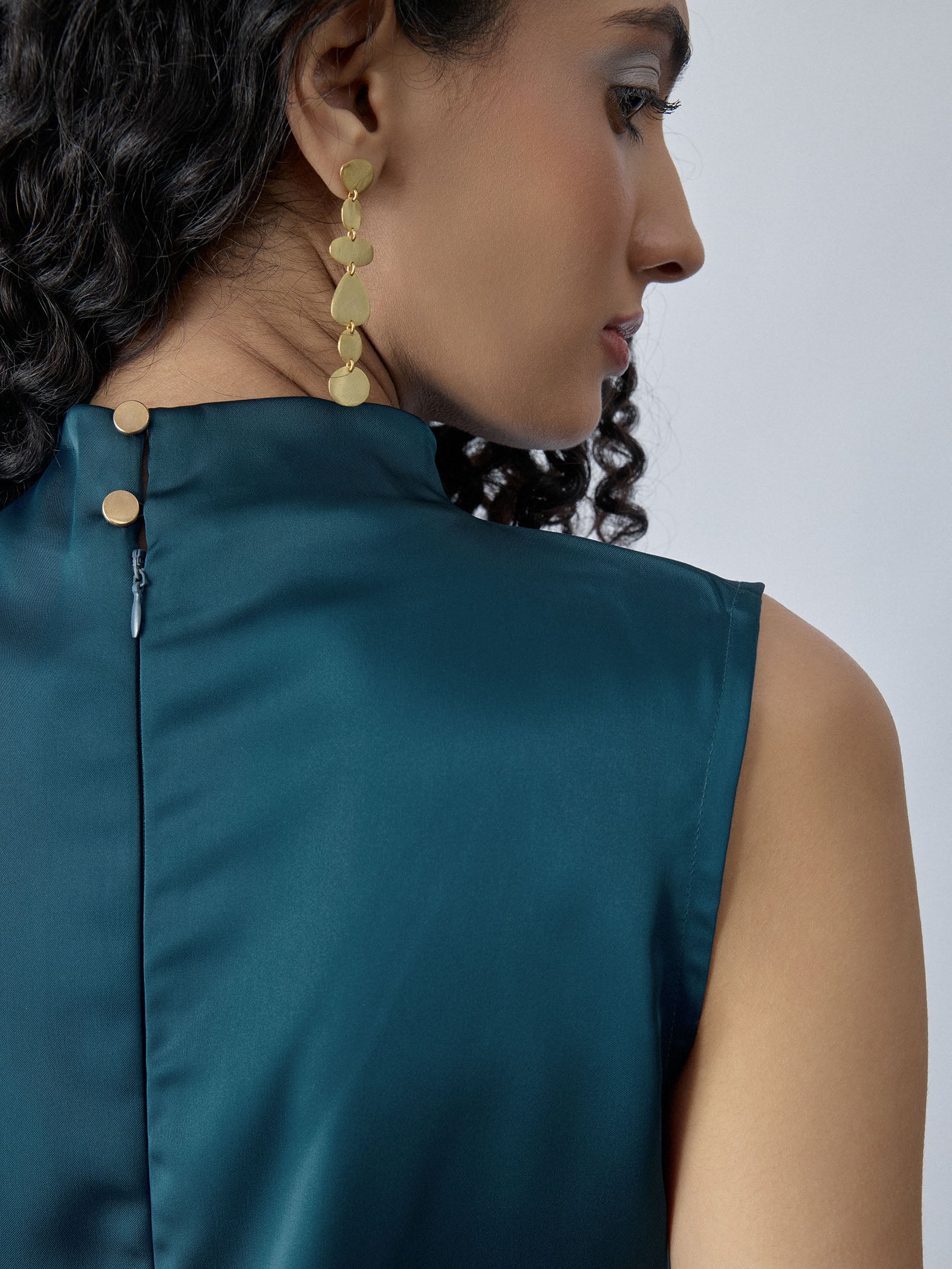 Teal Satin Ruched Top