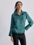 Teal Satin Side Ruched Shirt