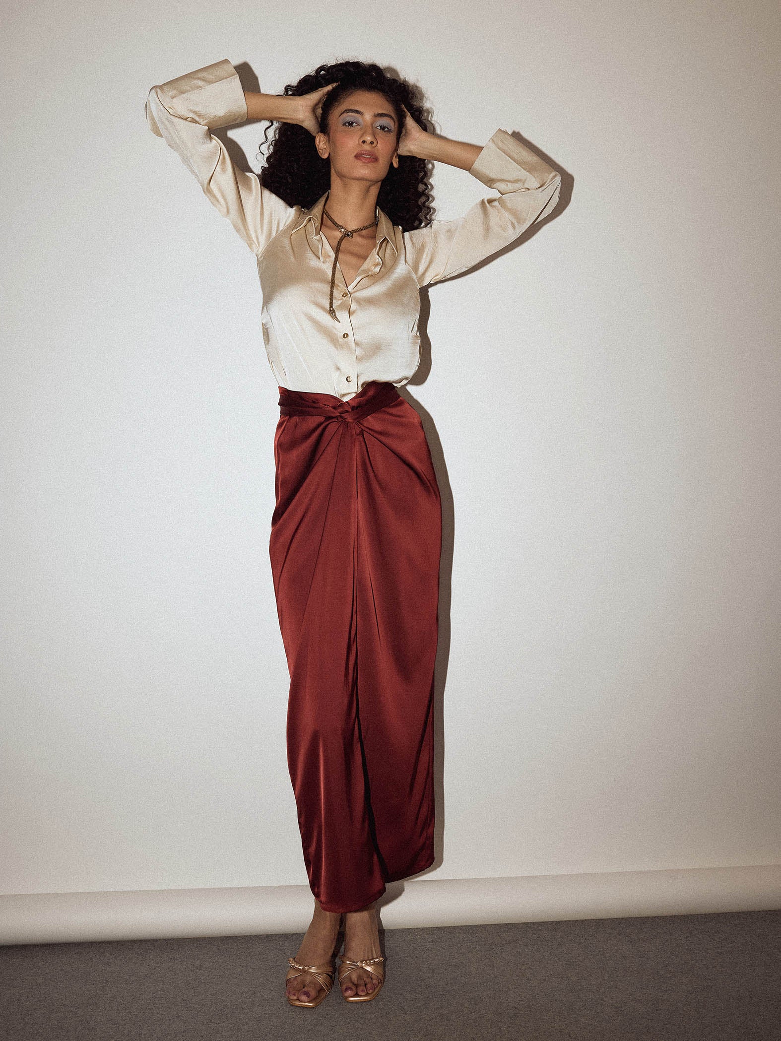 Terracotta Satin Draped Skirt