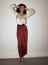 Terracotta Satin Draped Skirt