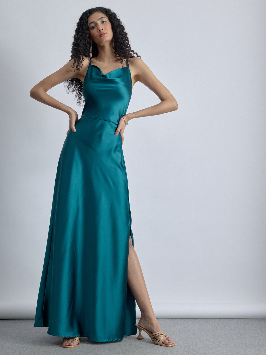 Turkish Blue Satin Maxi