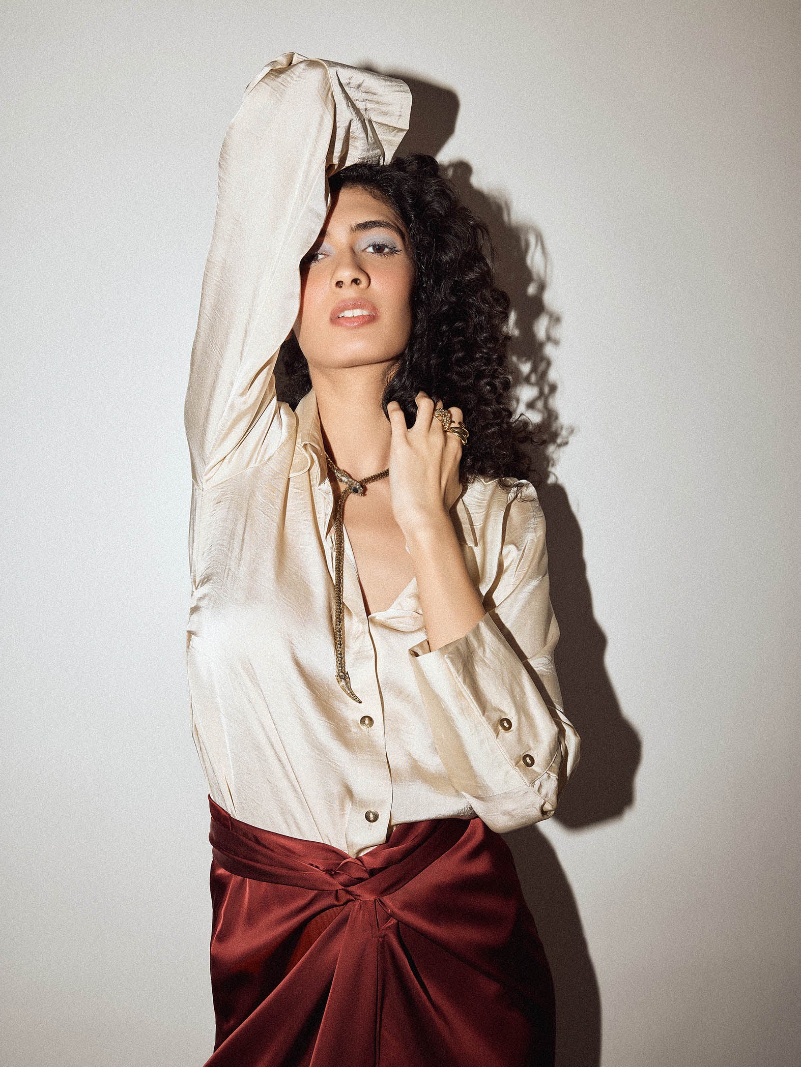 Vanilla Satin Side Ruched Shirt