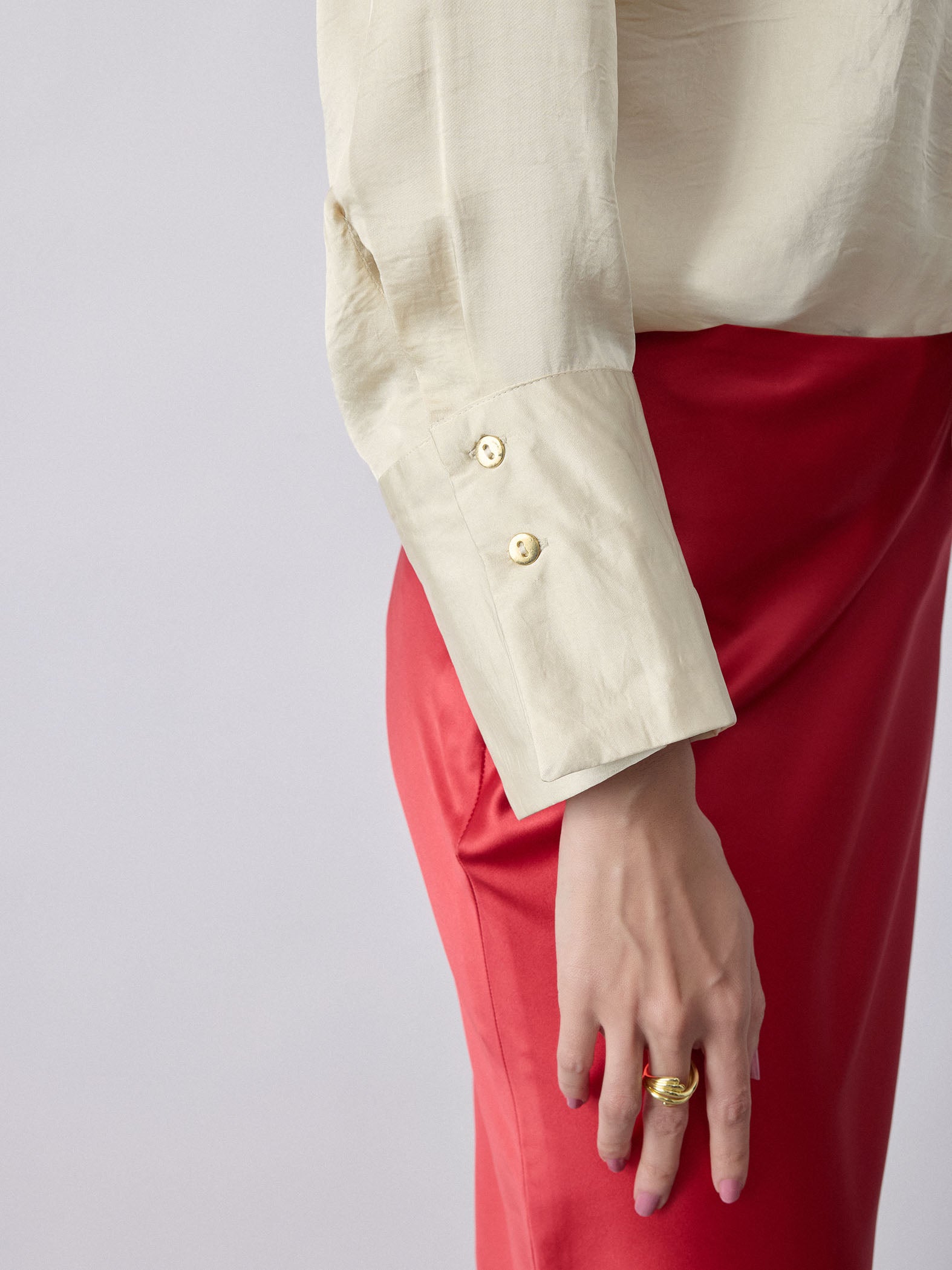 Vanilla Satin Side Ruched Shirt