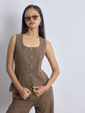 Walnut Linen Long Waistcoat