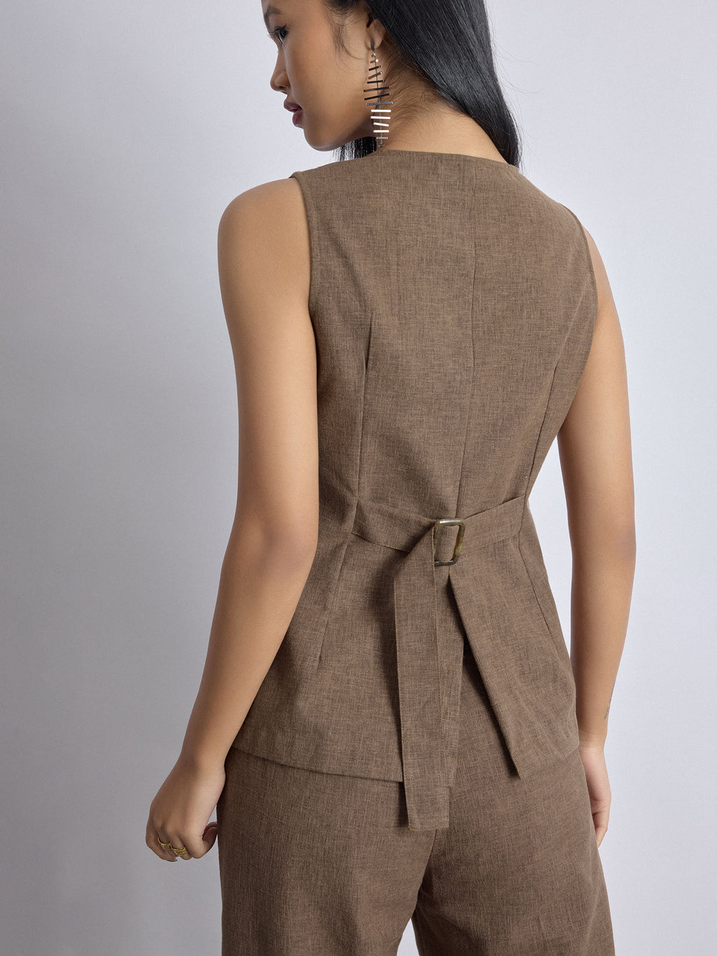 Walnut Linen Long Waistcoat
